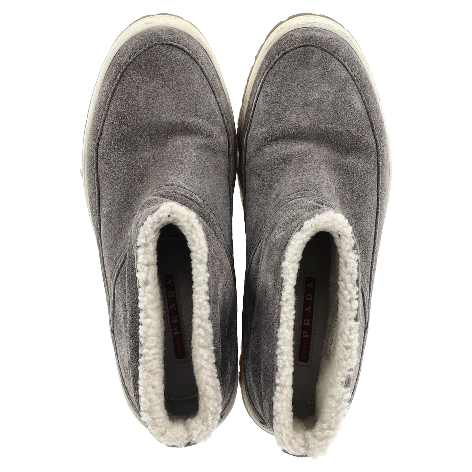 Women's Prada Shear Lined Winter Ankle Boots in Grey Suede