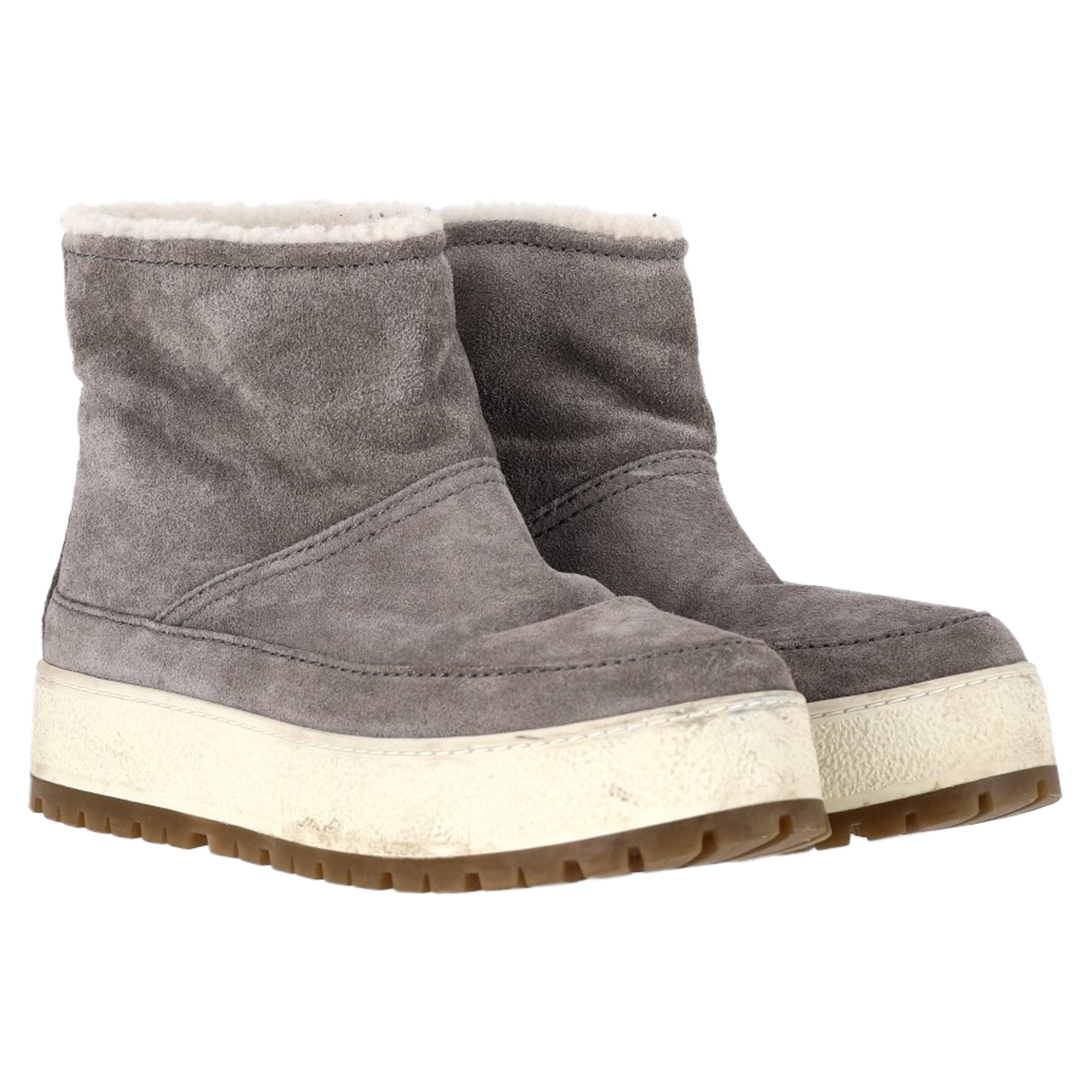 Women's Prada Shear Lined Winter Ankle Boots in Grey Suede