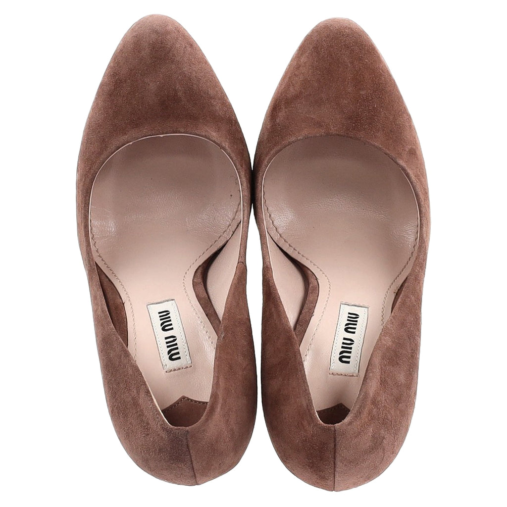 Miu Miu Platform Pumps in Brown Suede