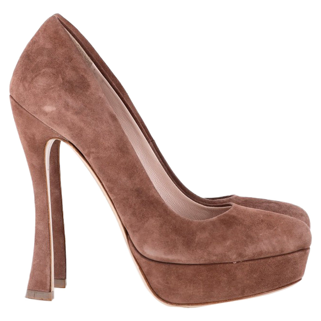 Miu Miu Platform Pumps in Brown Suede