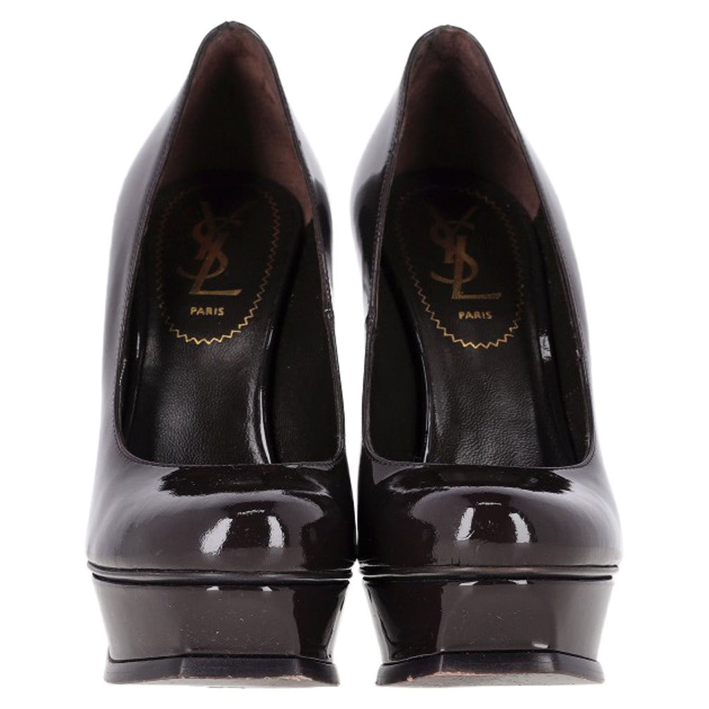 Saint Laurent Tribute Platform Pumps in Plum Patent Leather