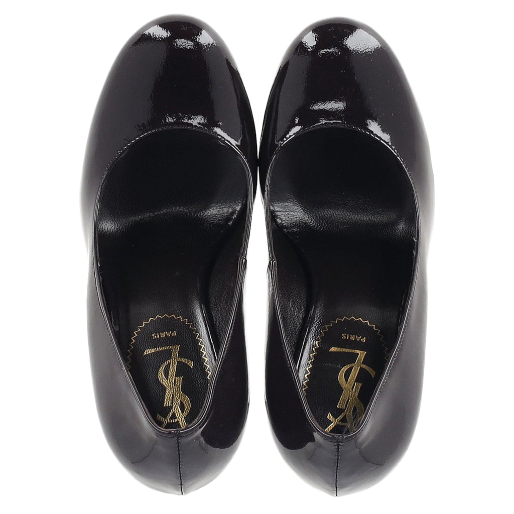 Saint Laurent Tribute Platform Pumps in Plum Patent Leather