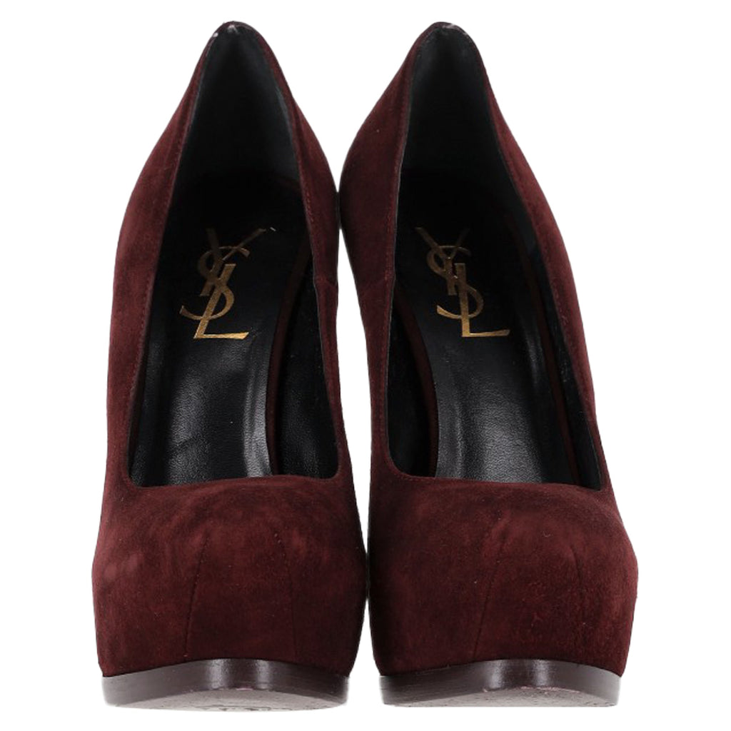 Women's Saint Laurent Tribtoo Platform Pumps in Burgundy Suede