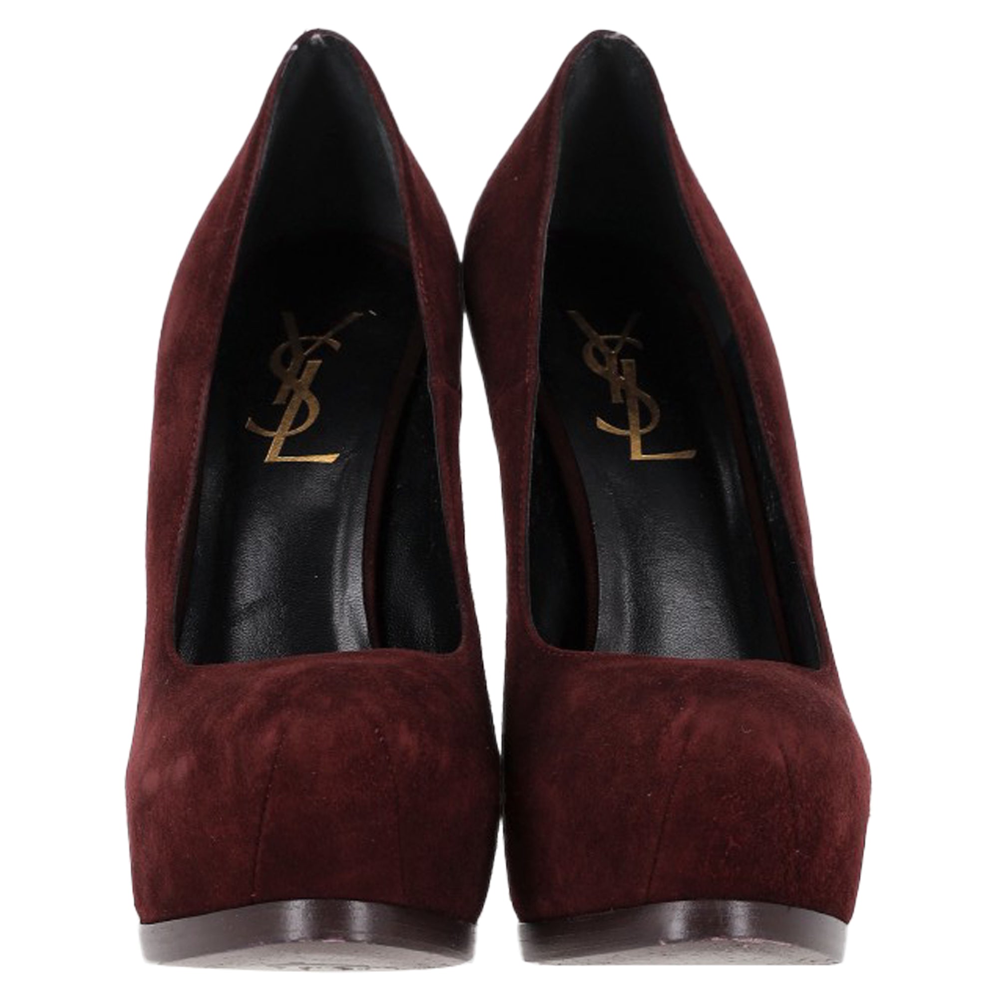 Women's Saint Laurent Tribtoo Platform Pumps in Burgundy Suede