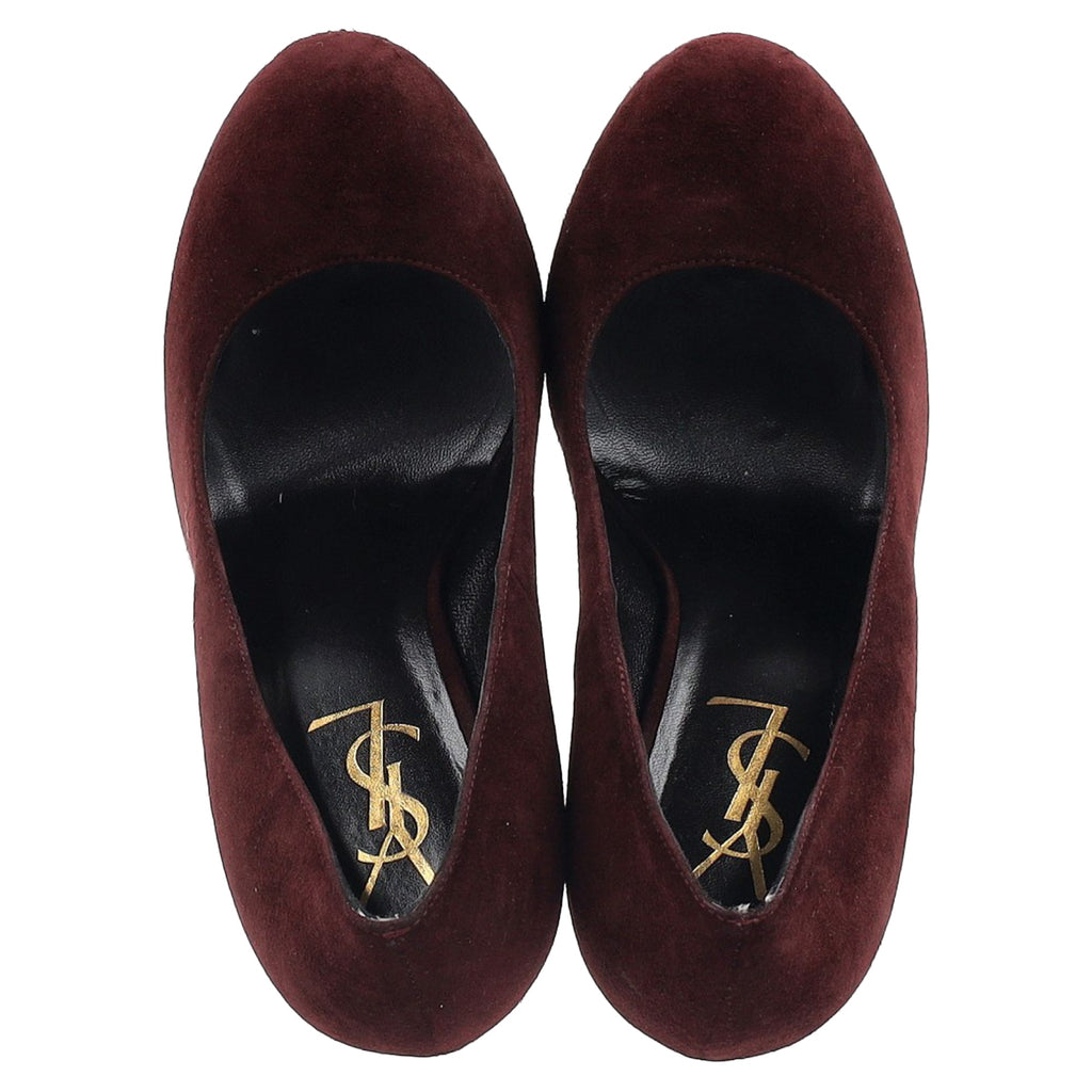 Women's Saint Laurent Tribtoo Platform Pumps in Burgundy Suede
