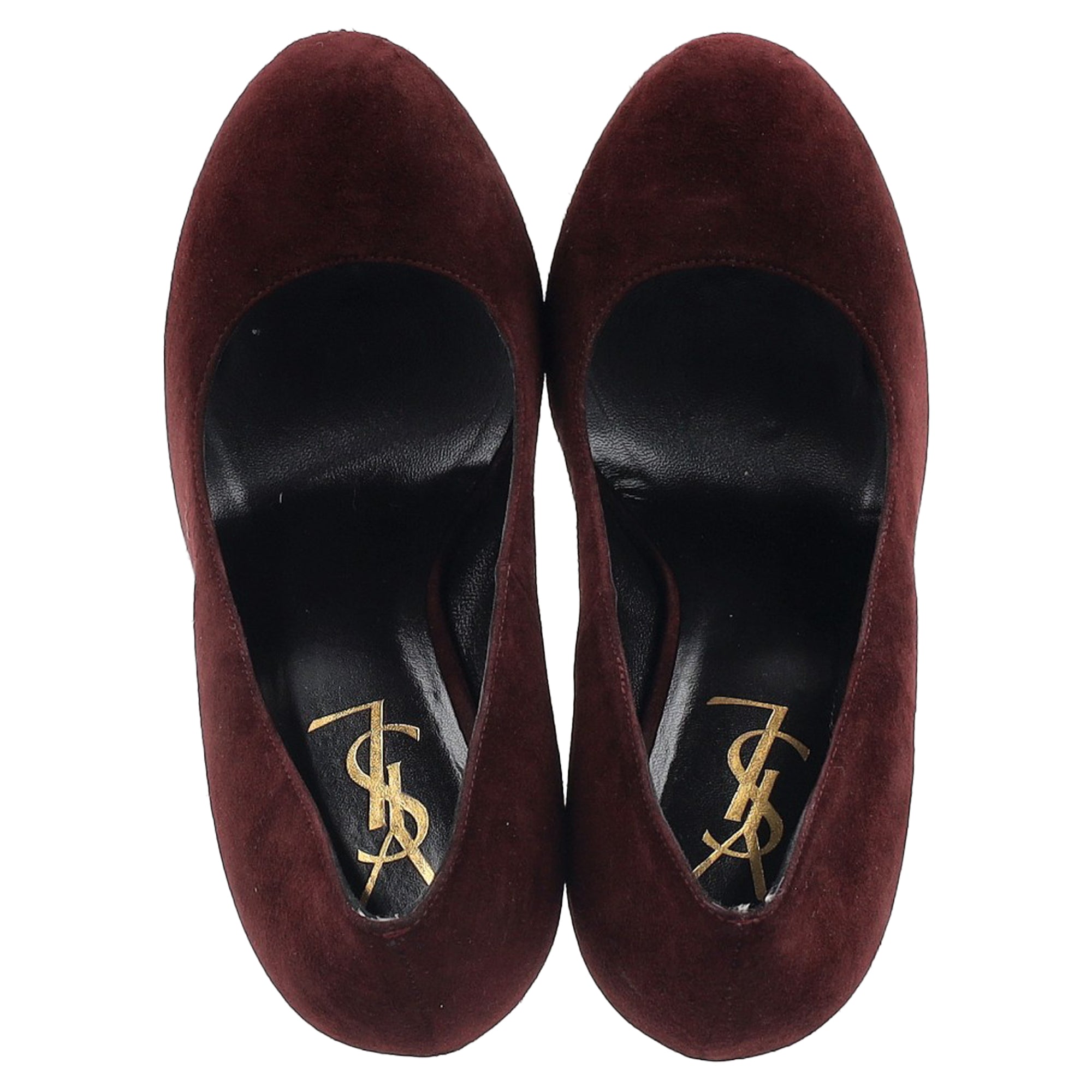 Women's Saint Laurent Tribtoo Platform Pumps in Burgundy Suede