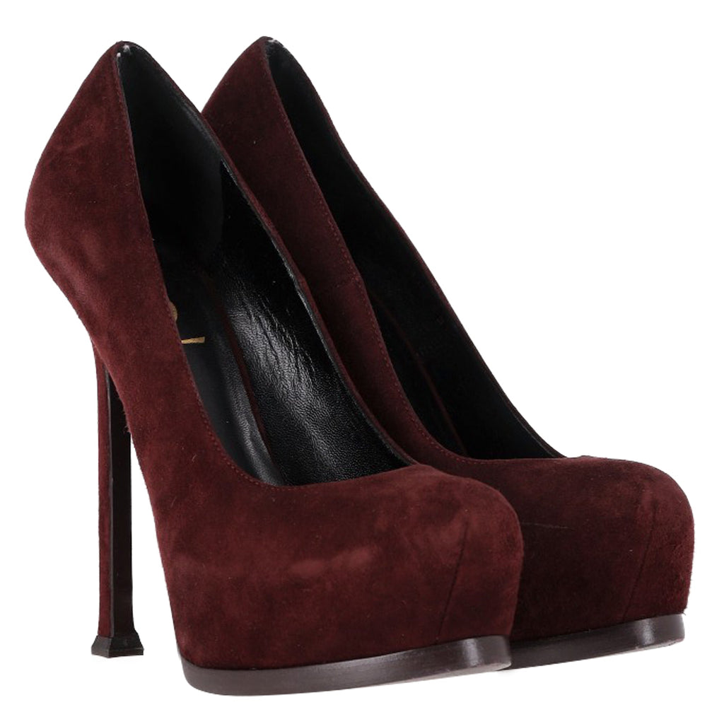 Women's Saint Laurent Tribtoo Platform Pumps in Burgundy Suede