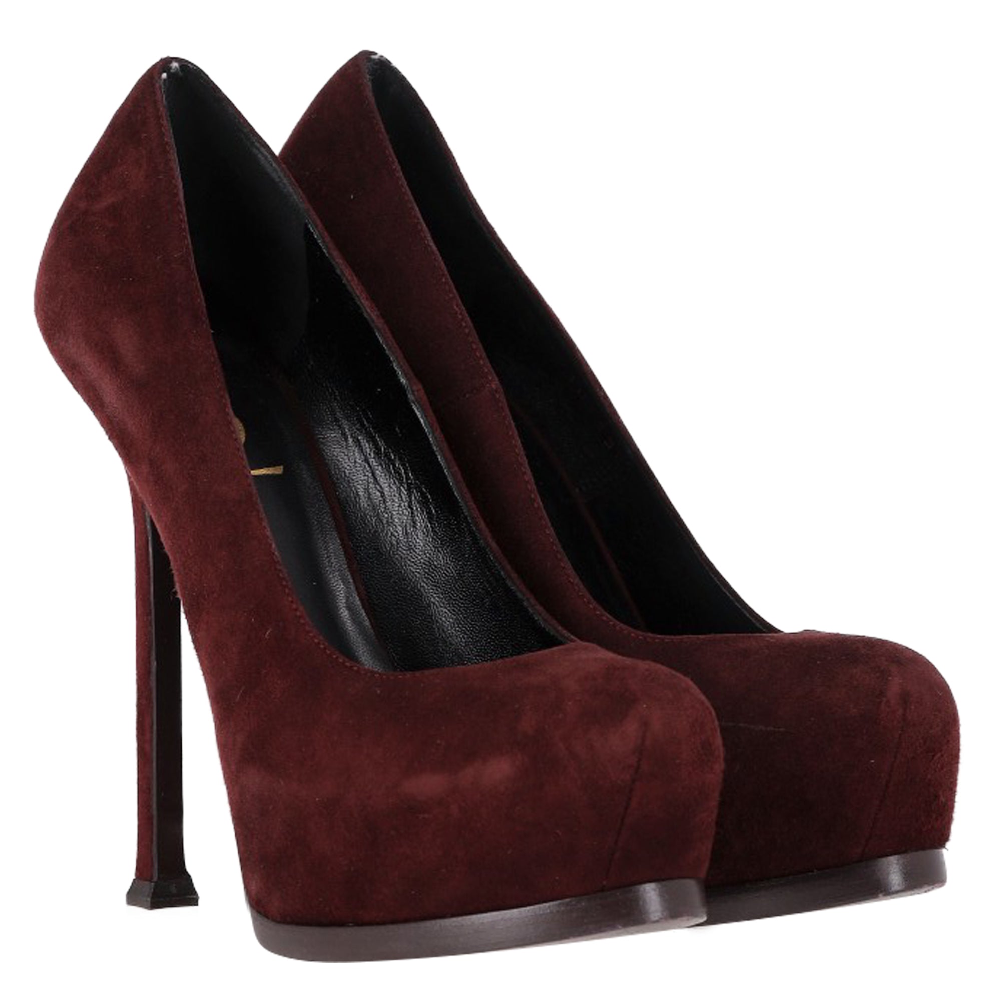 Women's Saint Laurent Tribtoo Platform Pumps in Burgundy Suede