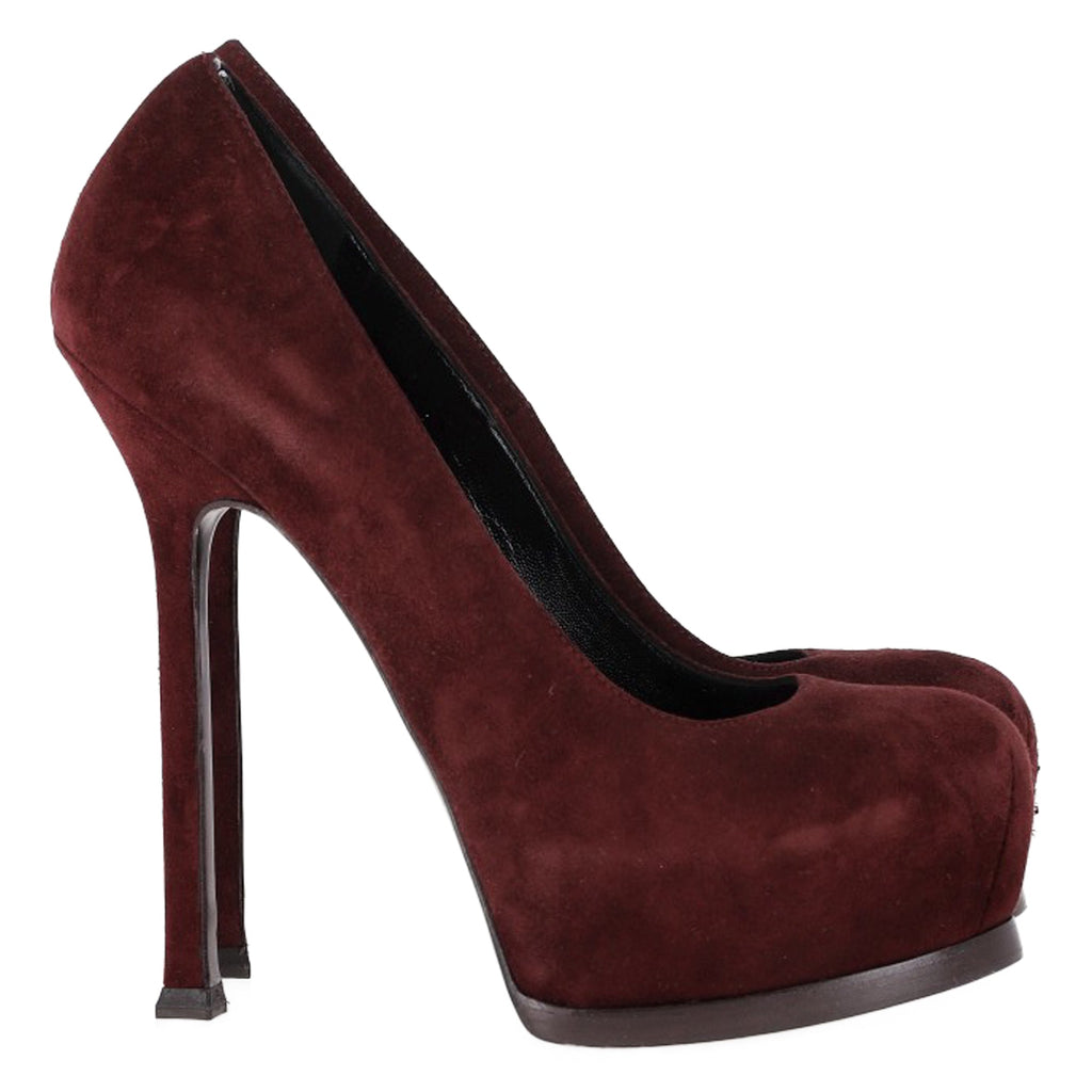 Women's Saint Laurent Tribtoo Platform Pumps in Burgundy Suede
