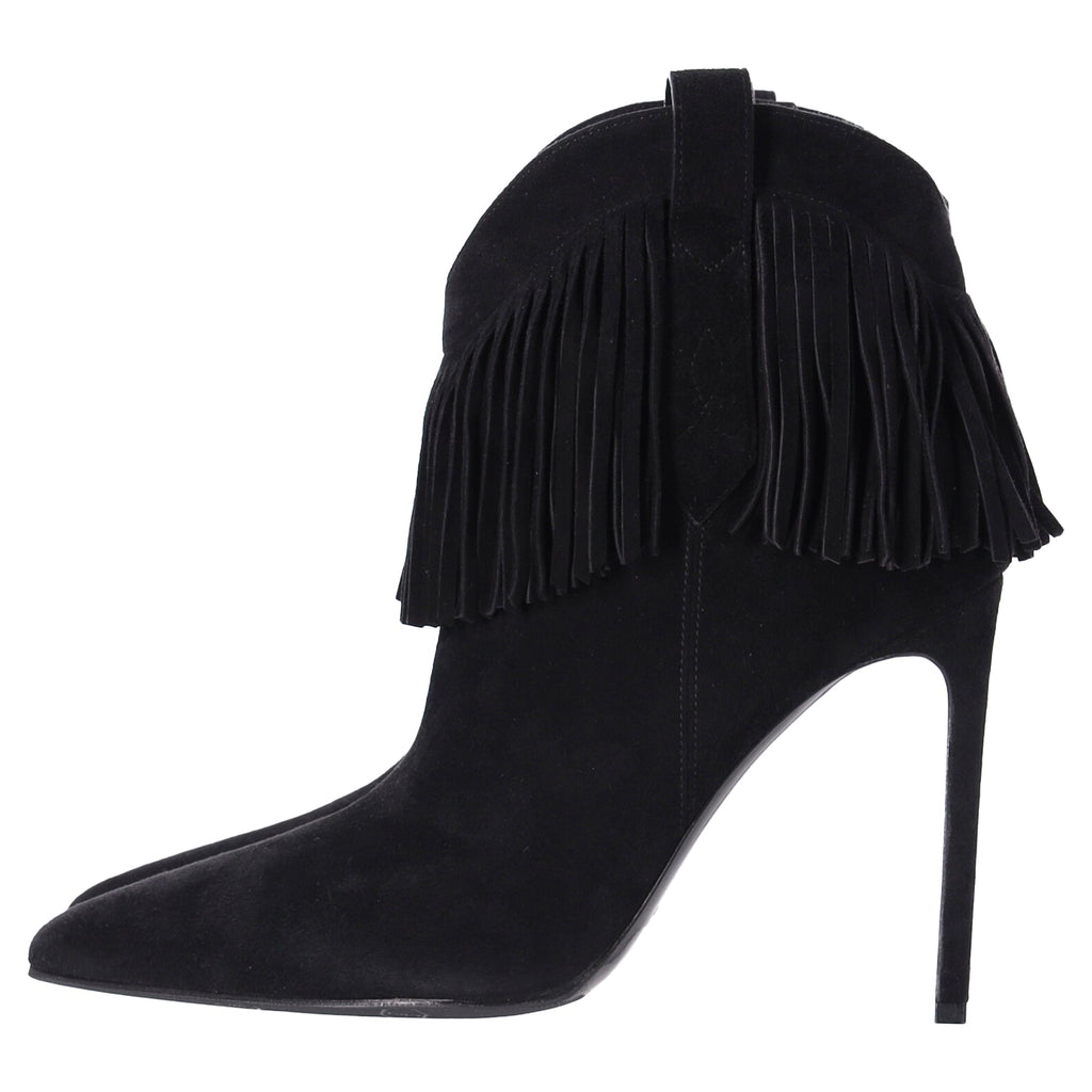 Women's Saint Laurent Fringe Ankle Boots in Black Suede