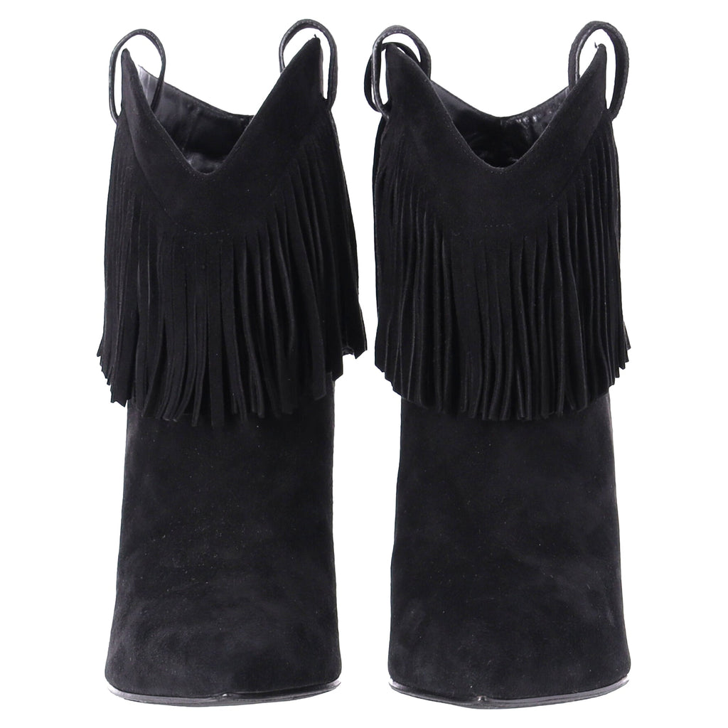 Women's Saint Laurent Fringe Ankle Boots in Black Suede