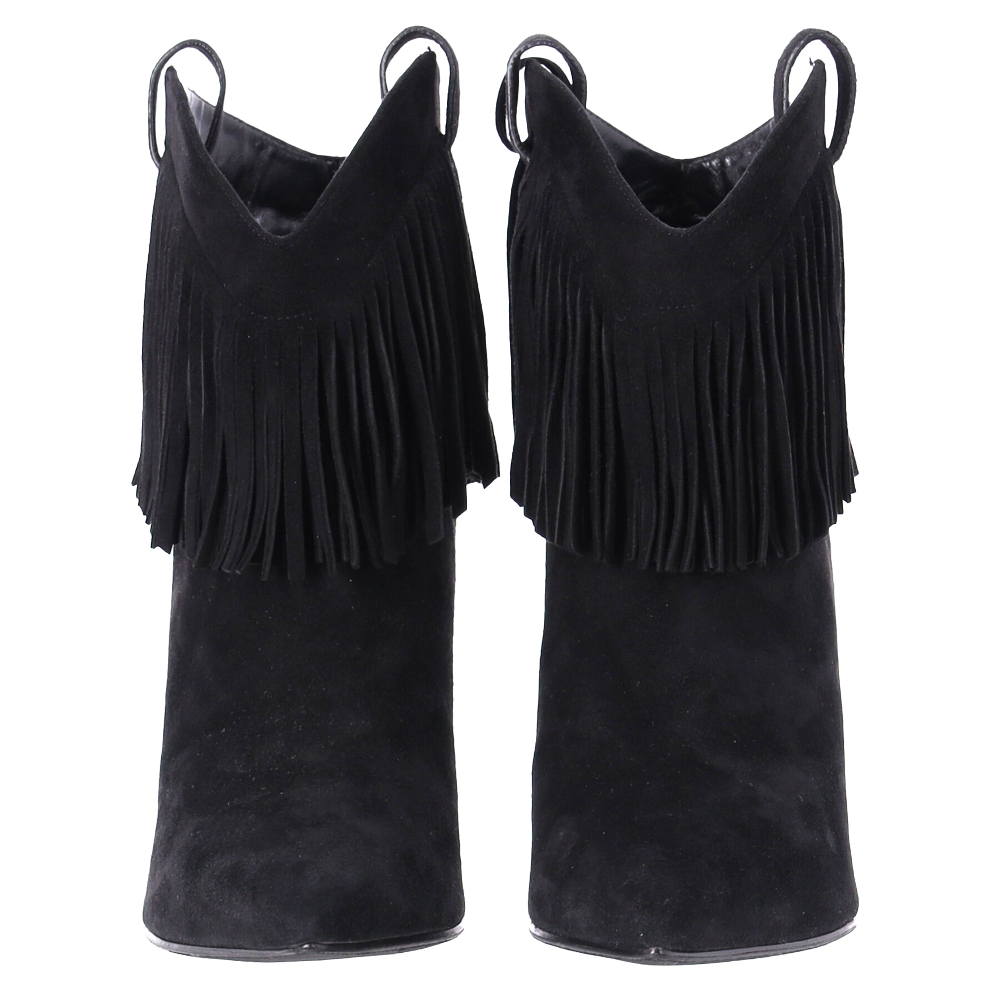 Women's Saint Laurent Fringe Ankle Boots in Black Suede