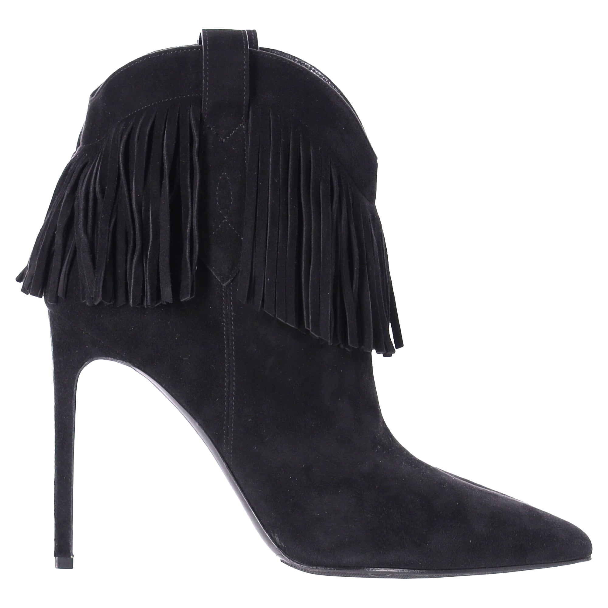 Women's Saint Laurent Fringe Ankle Boots in Black Suede