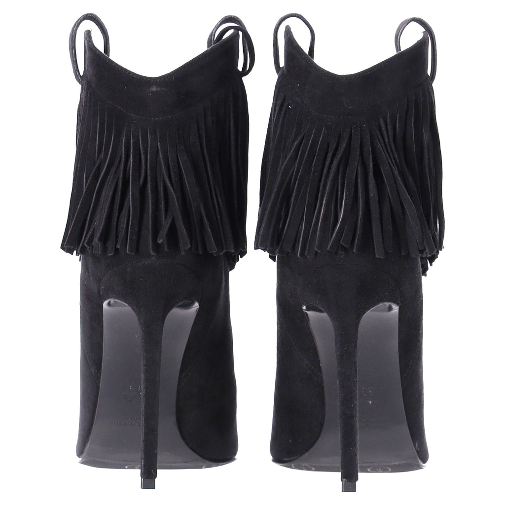 Women's Saint Laurent Fringe Ankle Boots in Black Suede