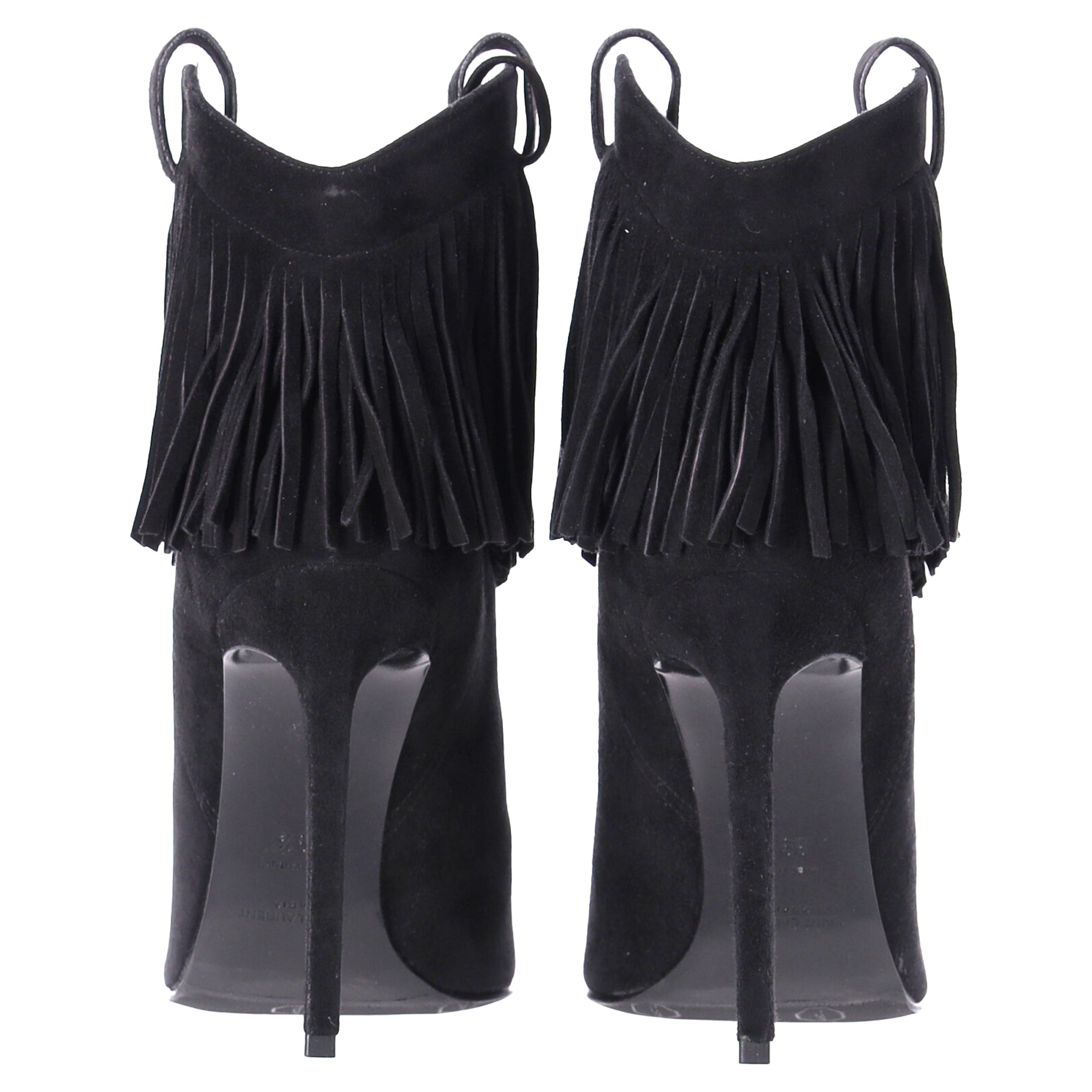 Women's Saint Laurent Fringe Ankle Boots in Black Suede