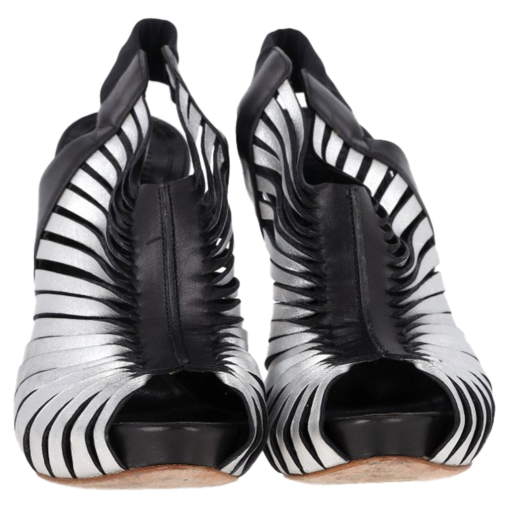 Alexander Mcqueen Peep Toe Slingback Heels in Silver Leather