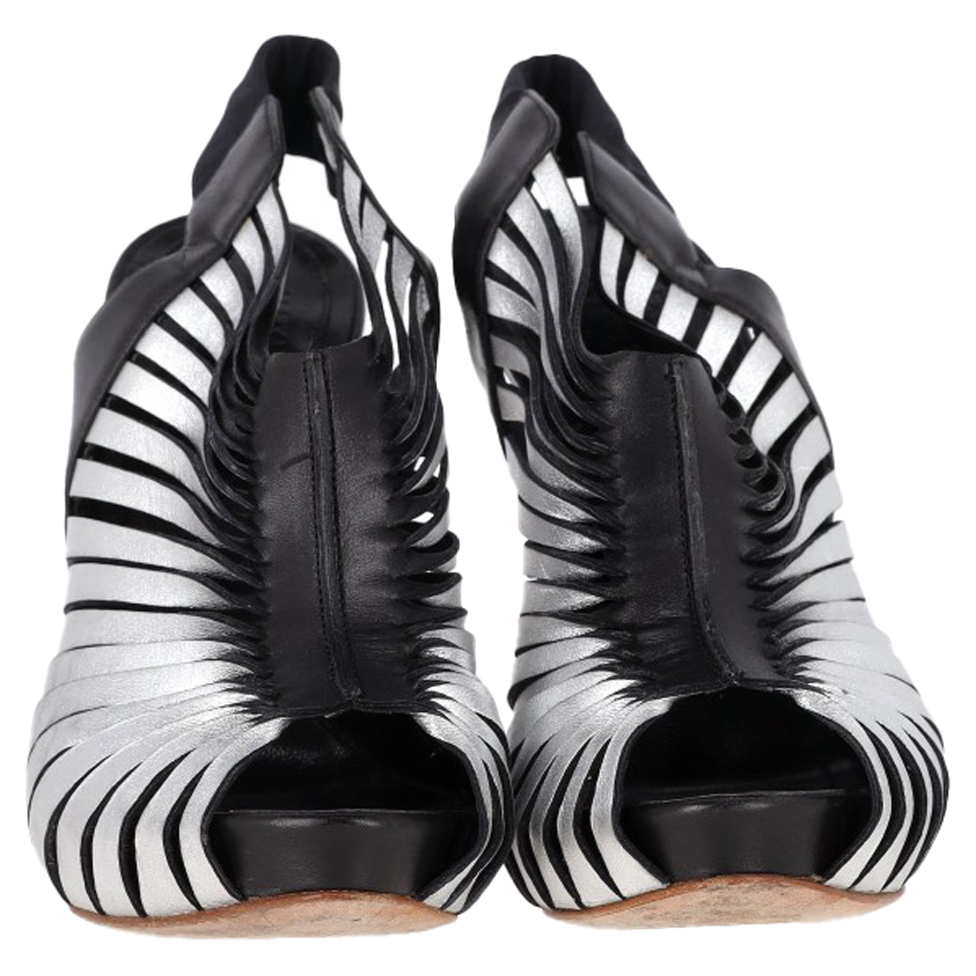 Alexander Mcqueen Peep Toe Slingback Heels in Silver Leather