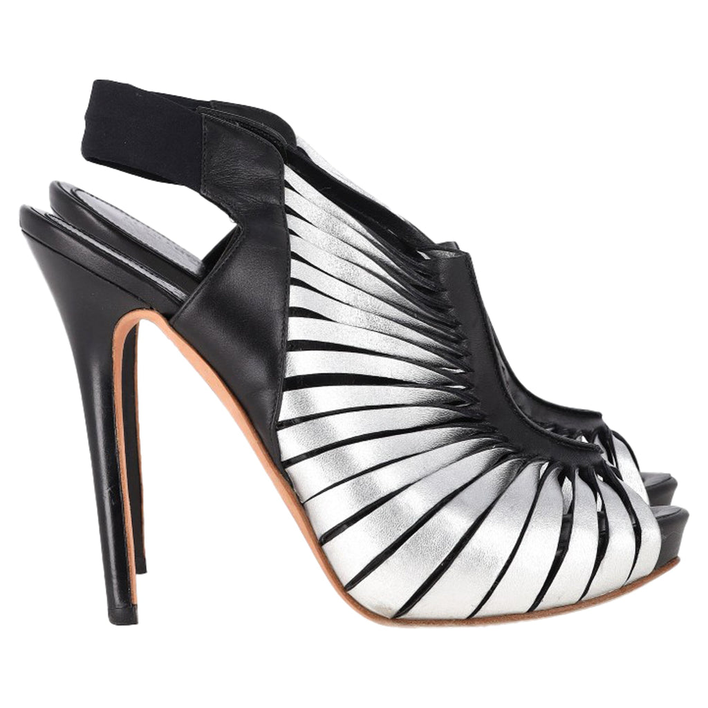 Alexander Mcqueen Peep Toe Slingback Heels in Silver Leather