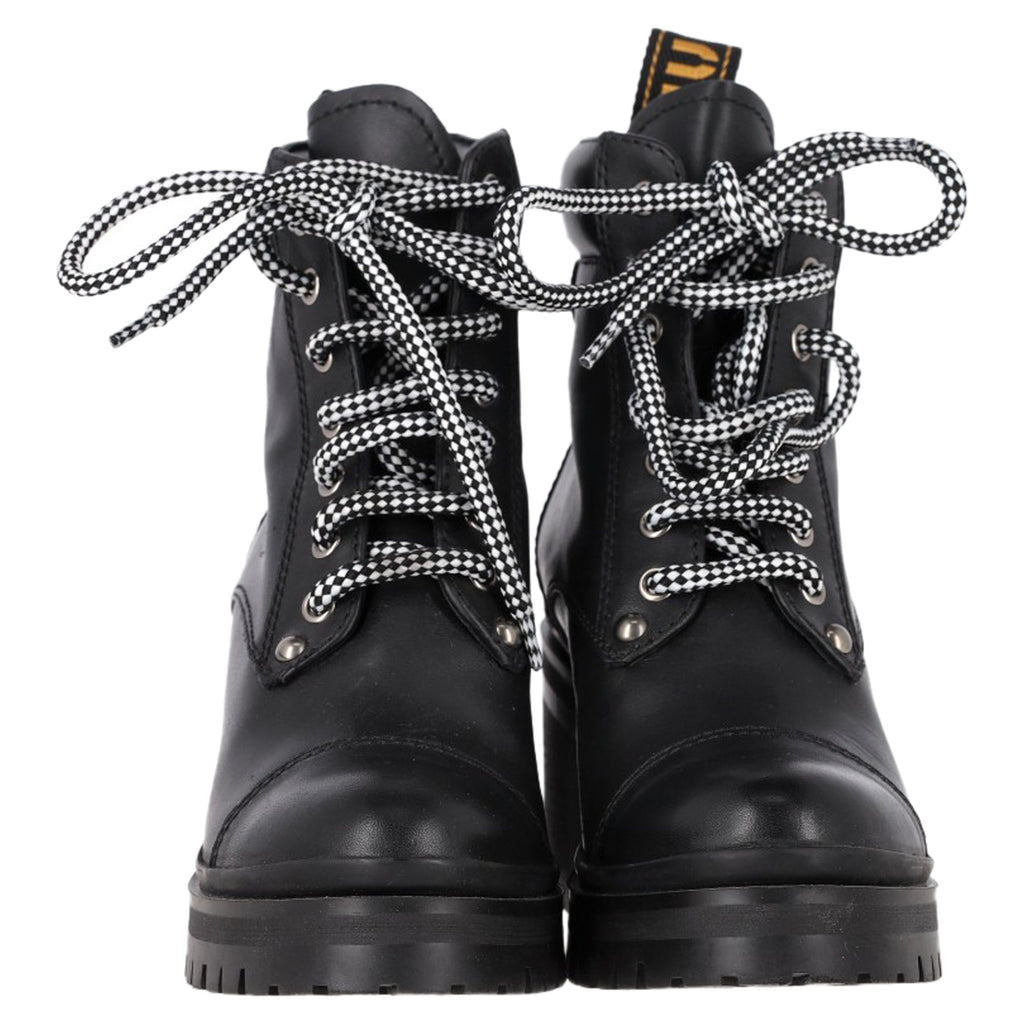 Miu Miu Lugged Sole Combat Boots in Black Leather