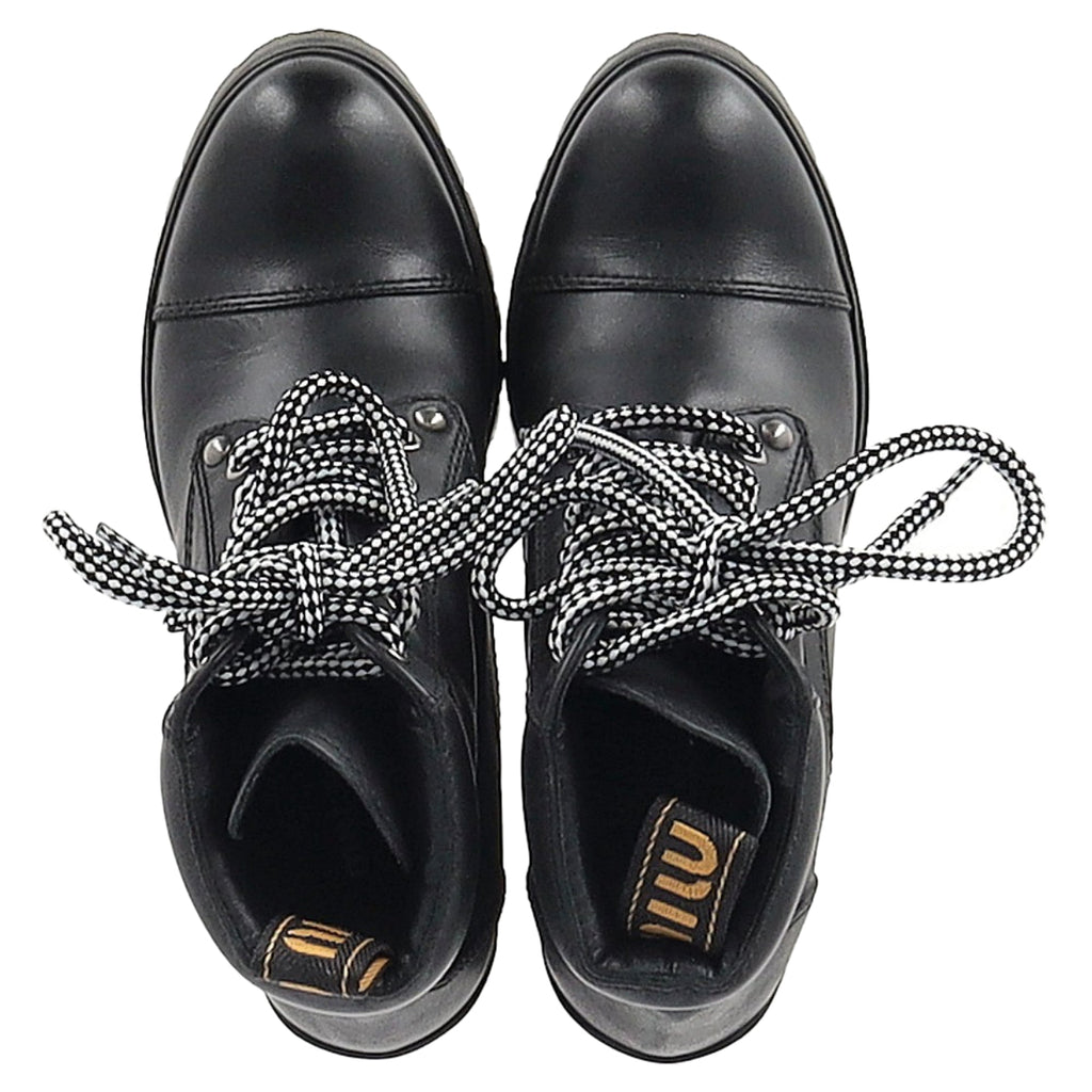 Miu Miu Lugged Sole Combat Boots in Black Leather