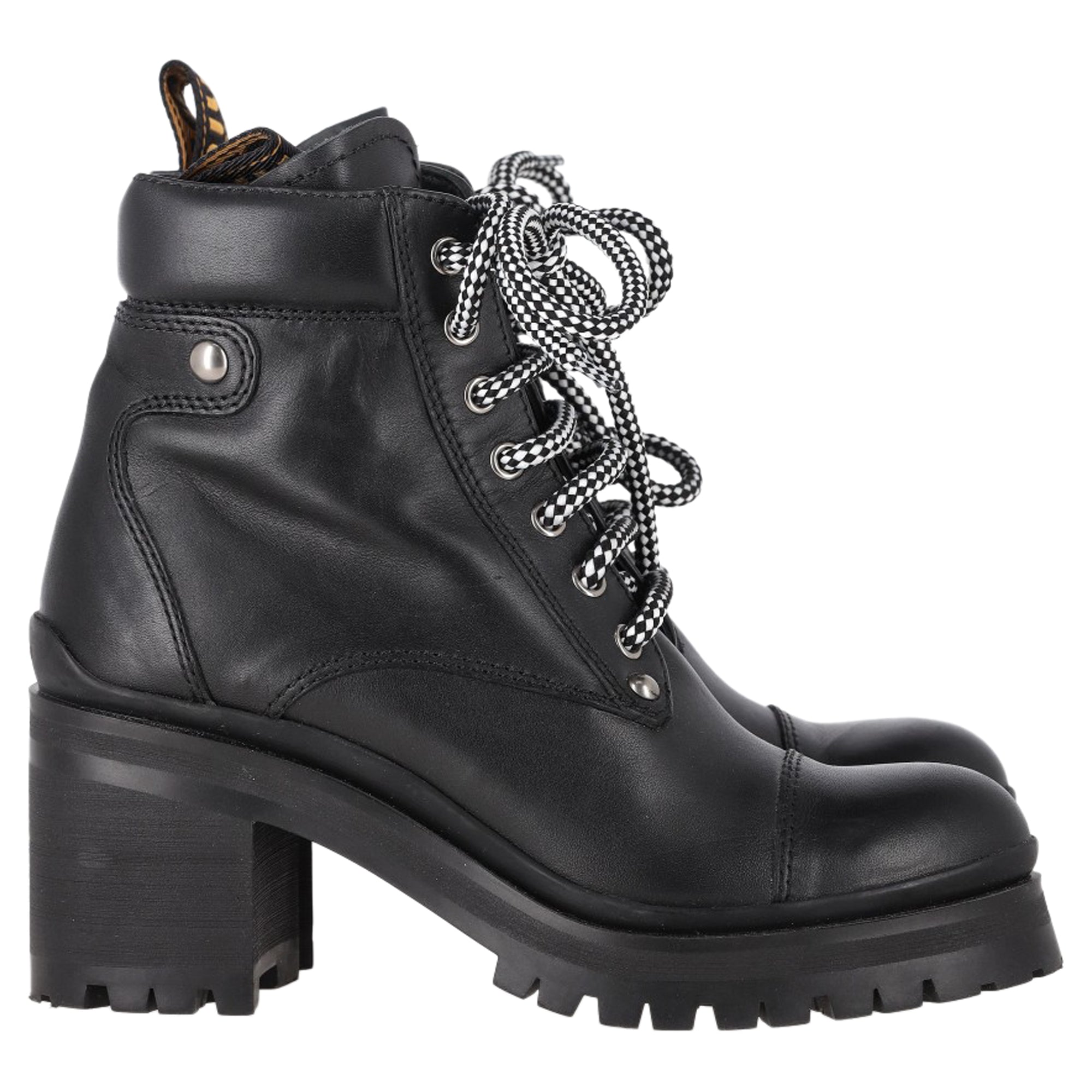 Miu Miu Lugged Sole Combat Boots in Black Leather