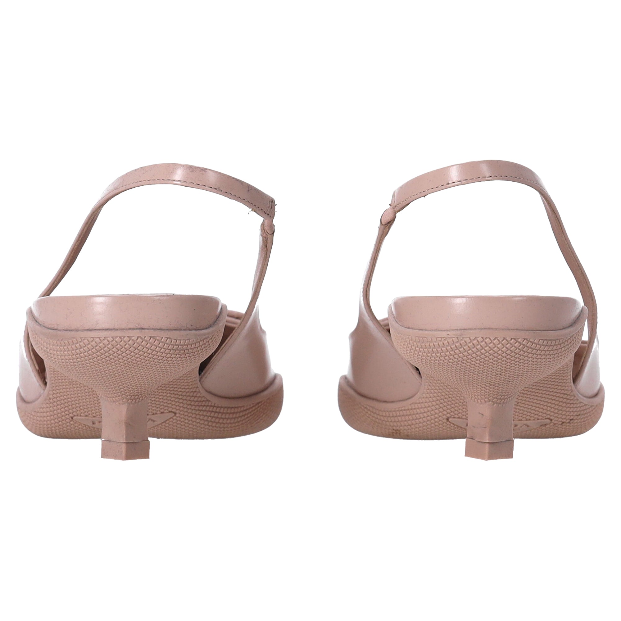 Prada Spazzolato Triangle Logo Pointed Toe 45mm Slingback Pumps in Beige Leather