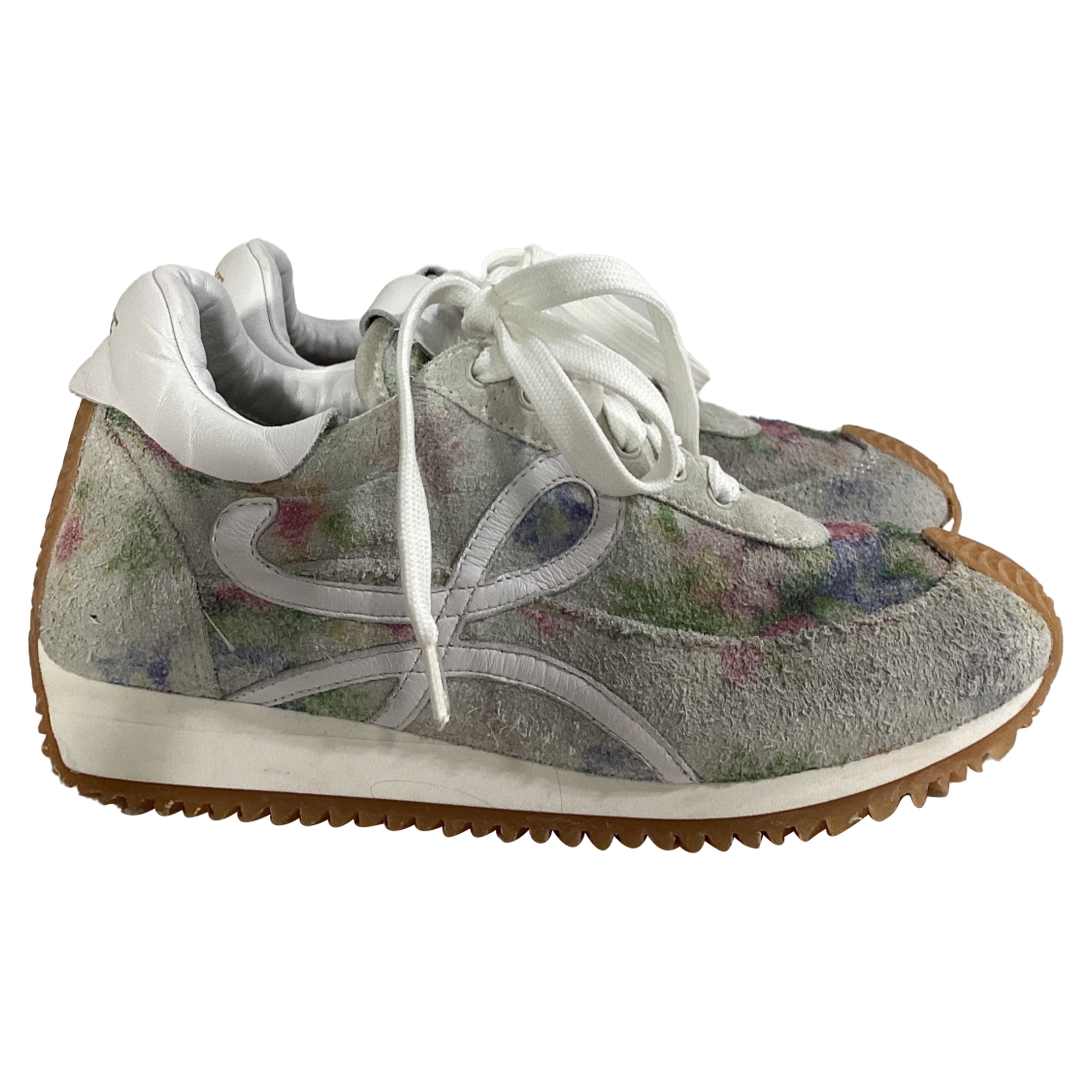 Women's Loewe Flow Floral Printed Runner Sneakers in Multicolor Suede