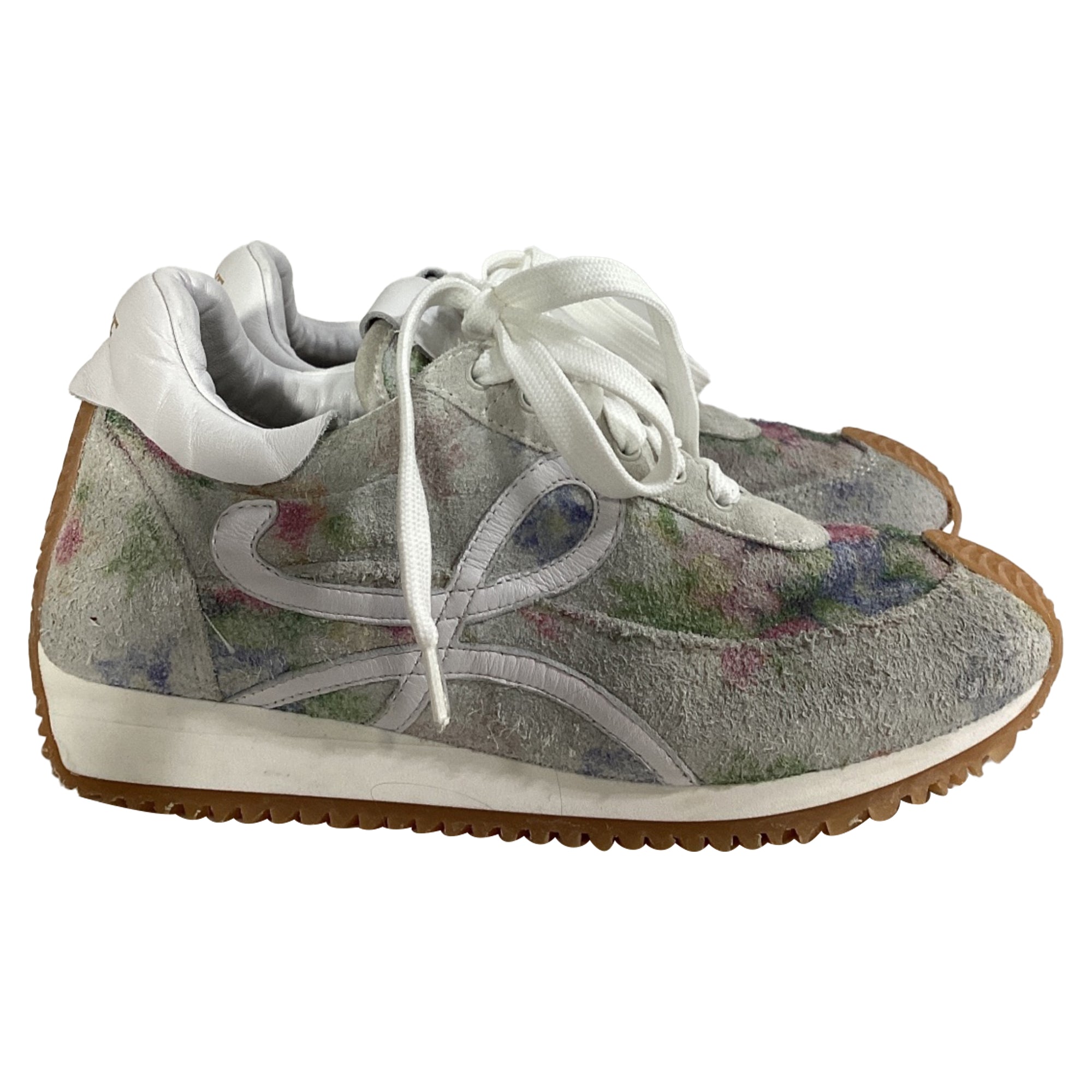 Women's Loewe Flow Floral Printed Runner Sneakers in Multicolor Suede