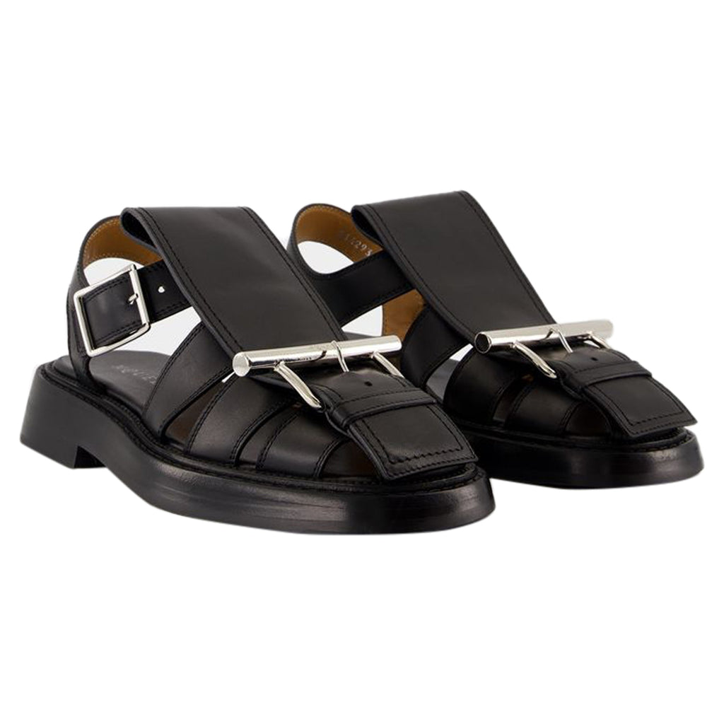 Women's T-Bar Sandals - Alexander McQueen - Leather - Black