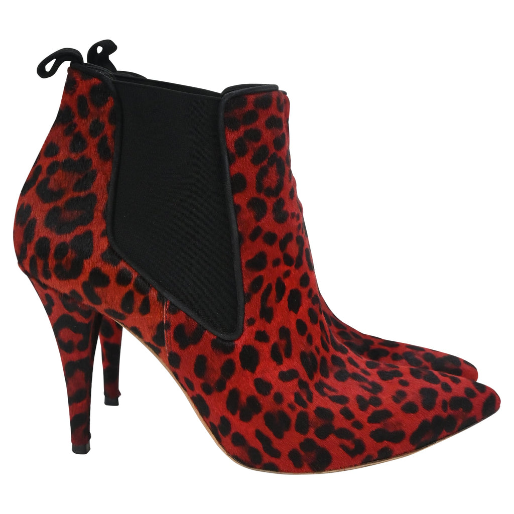 Women's Dior Leopard Print Ankle Boots in Red Pony Hair