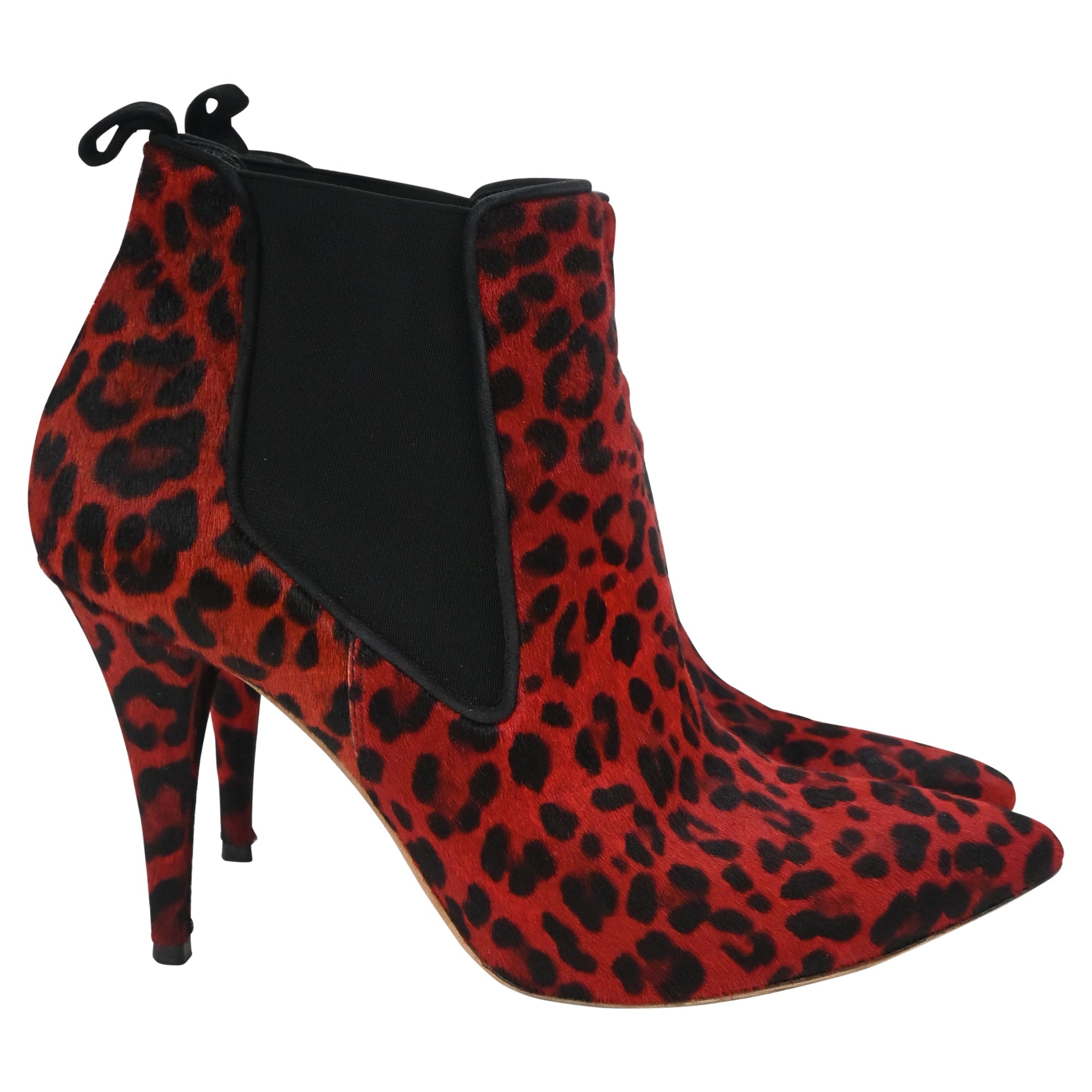 Women's Dior Leopard Print Ankle Boots in Red Pony Hair