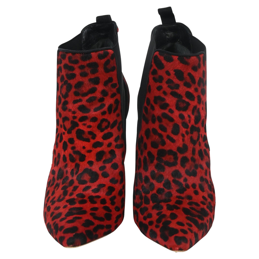 Women's Dior Leopard Print Ankle Boots in Red Pony Hair