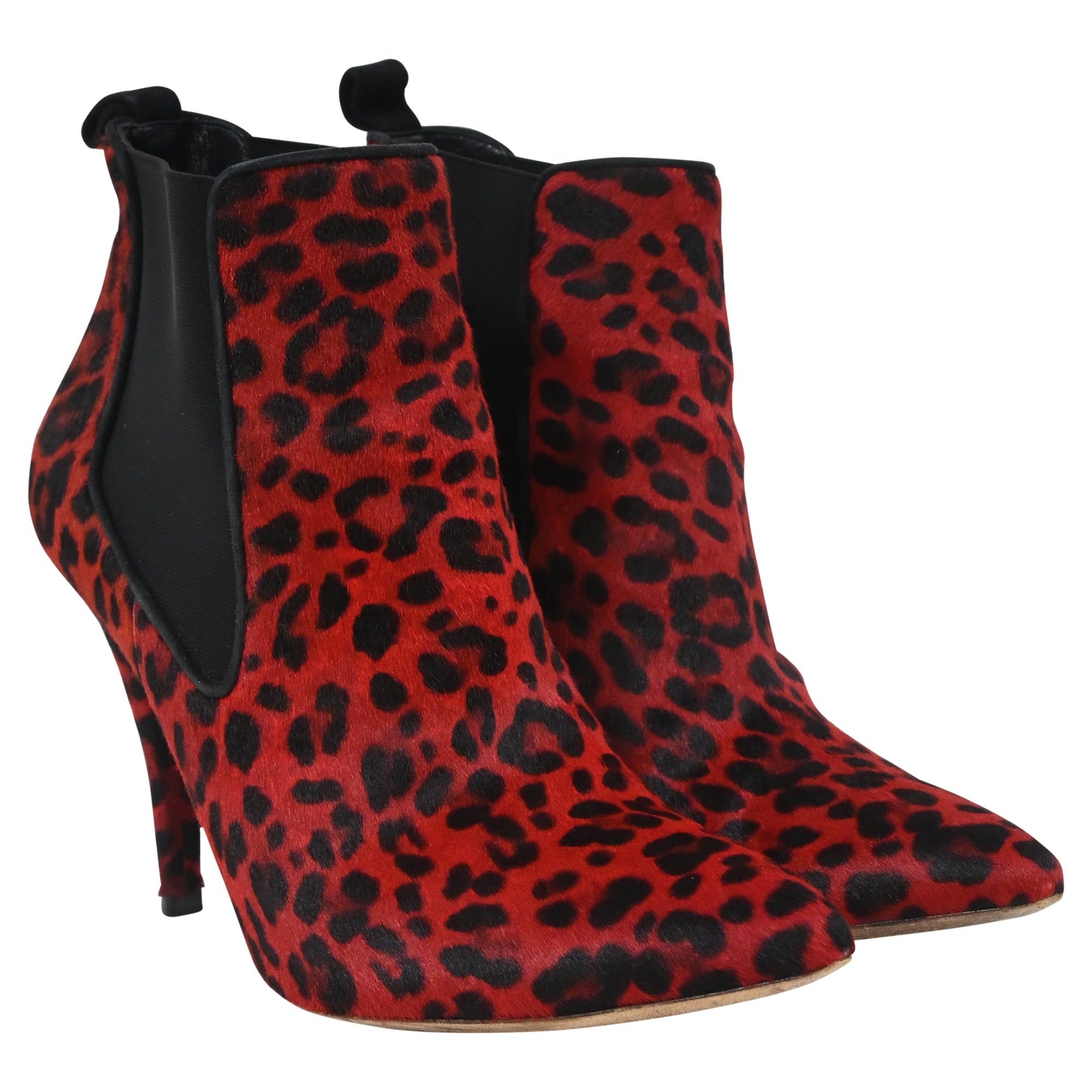 Women's Dior Leopard Print Ankle Boots in Red Pony Hair
