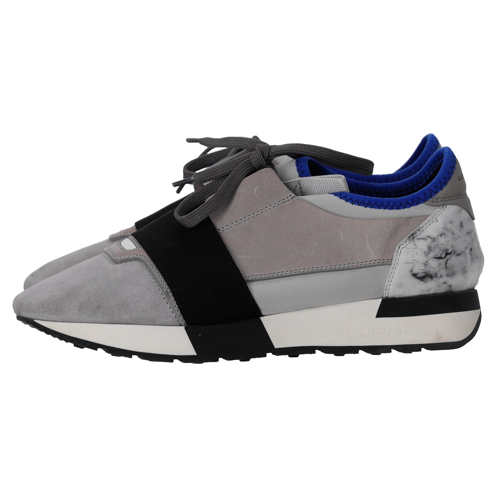 Women's Balenciaga Race Runner Marble Sneakers in Grey Suede