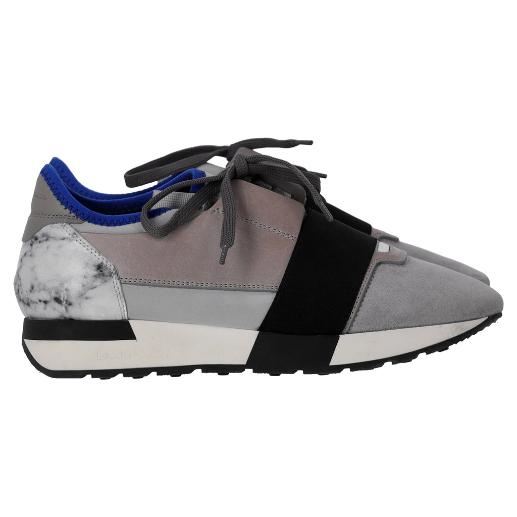 Women's Balenciaga Race Runner Marble Sneakers in Grey Suede