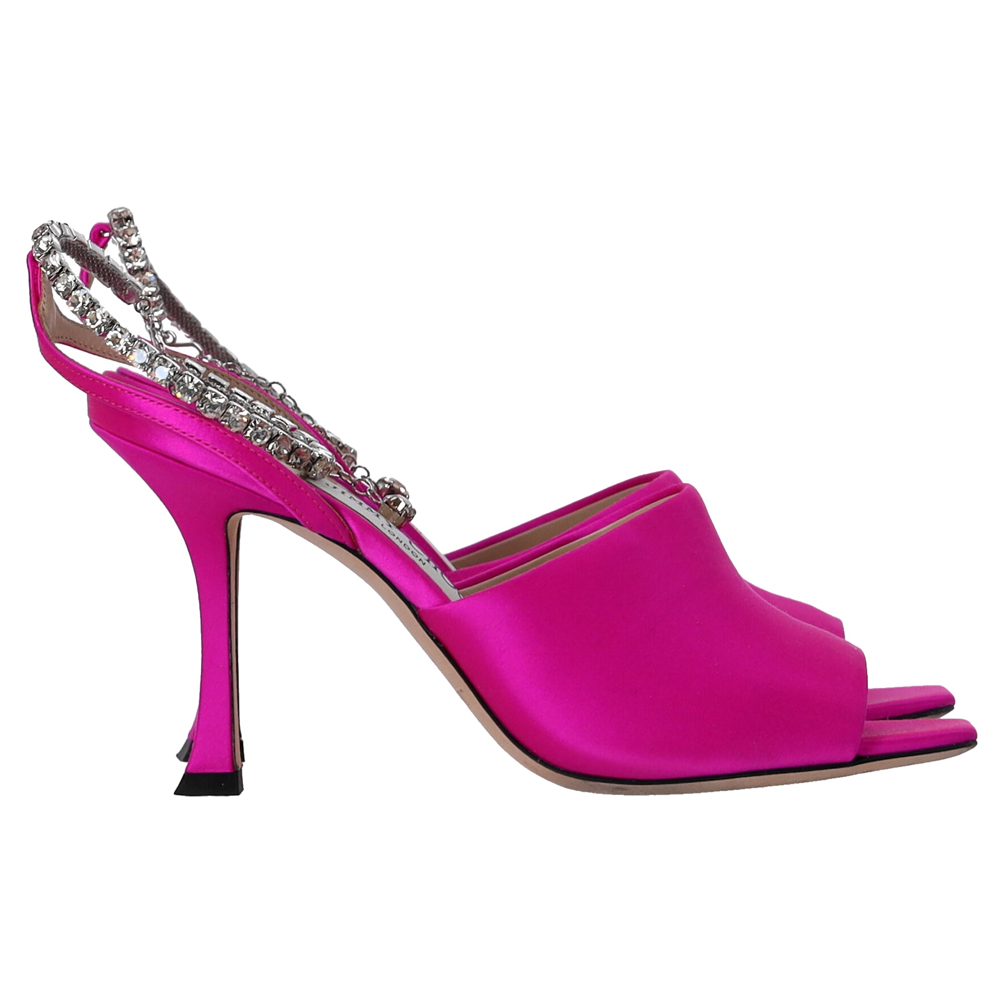 Women's Jimmy Choo Saeda 90 Sandals with Crystal Chain Embellishment in Pink Satin