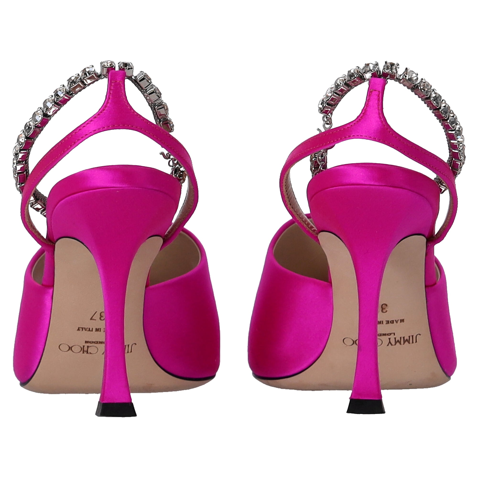 Women's Jimmy Choo Saeda 90 Sandals with Crystal Chain Embellishment in Pink Satin