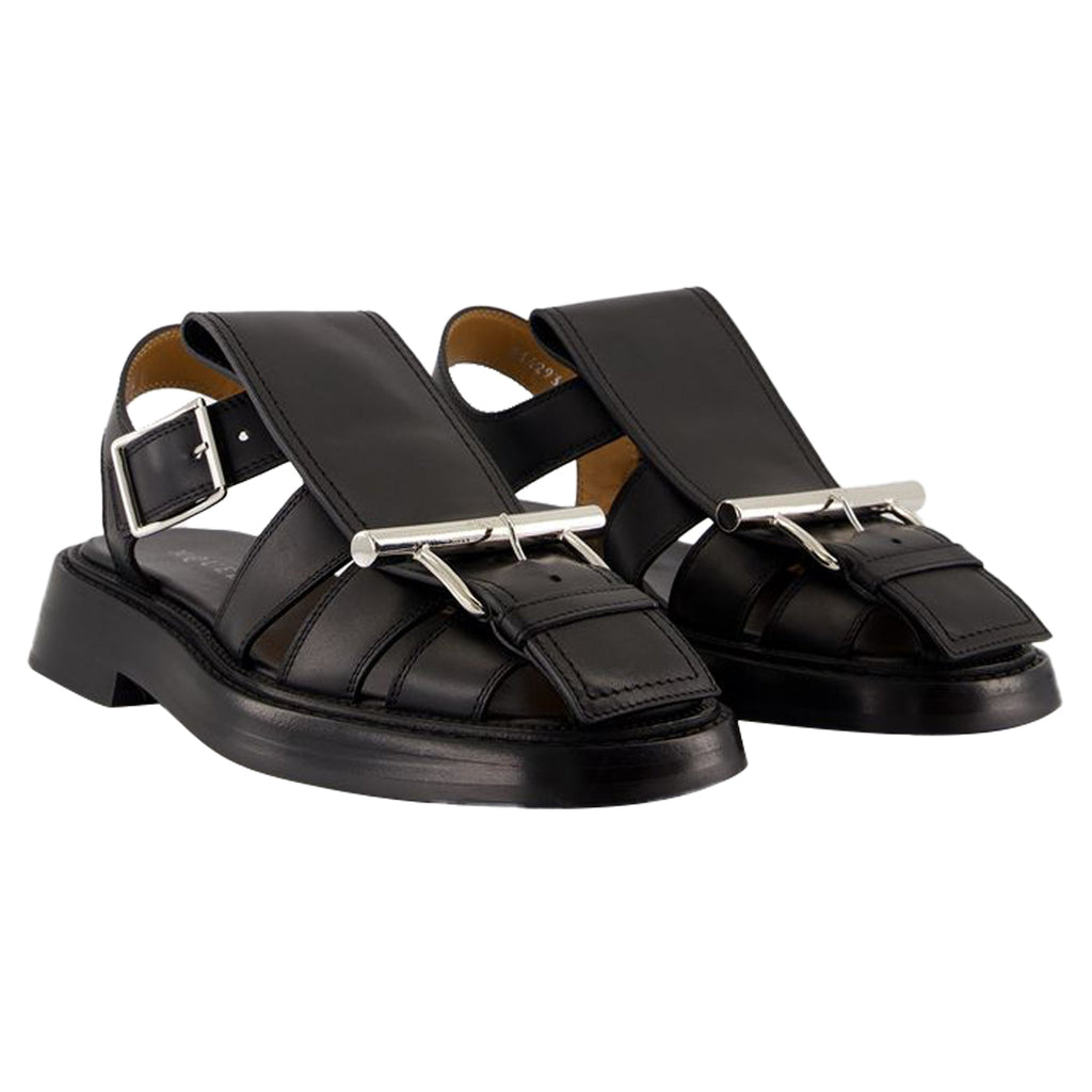 Women's T-Bar Sandals - Alexander McQueen - Leather - Black