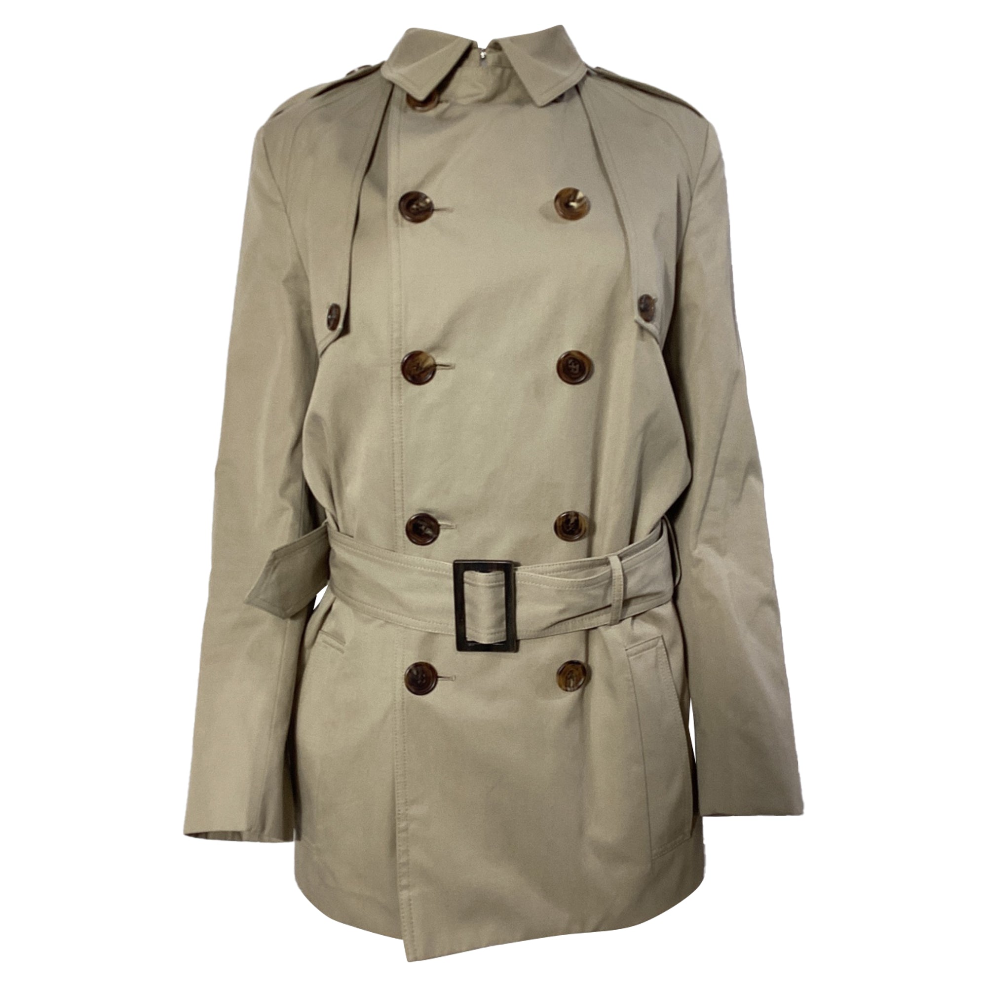 Dior Belted Double-Breasted Trench Coat in Brown Cotton