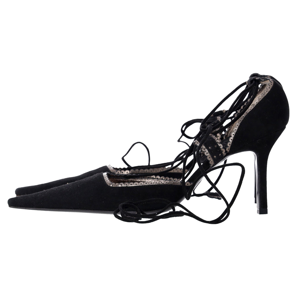 Women's Givenchy Lace Up Pointed Pumps in Black Suede