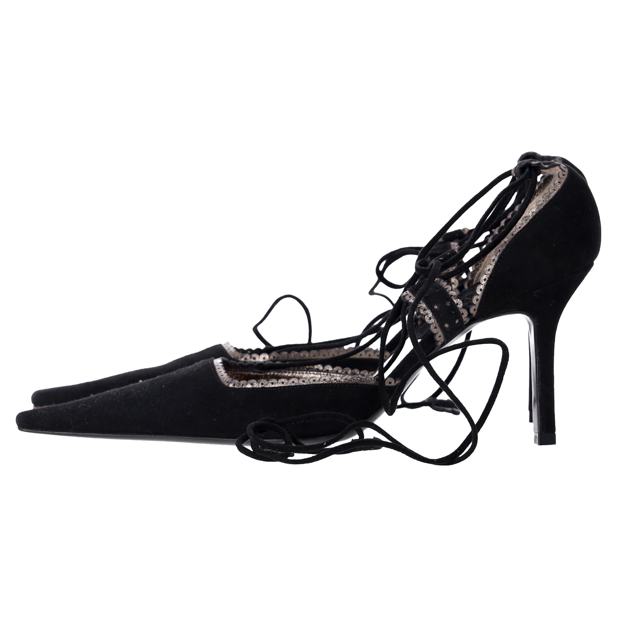 Women's Givenchy Lace Up Pointed Pumps in Black Suede