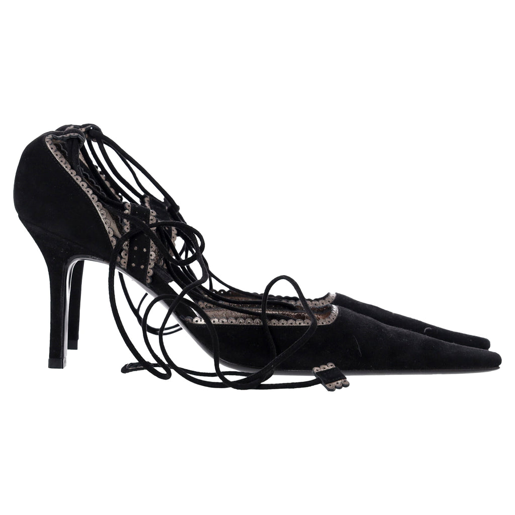 Women's Givenchy Lace Up Pointed Pumps in Black Suede
