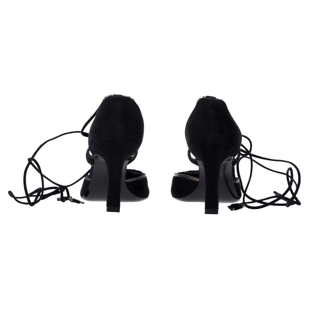 Women's Givenchy Lace Up Pointed Pumps in Black Suede