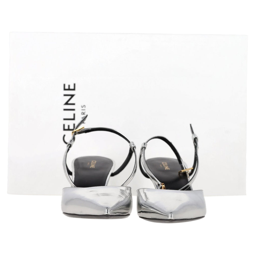 Celine Ankle Strap Pointed Toe Pumps in Silver Leather