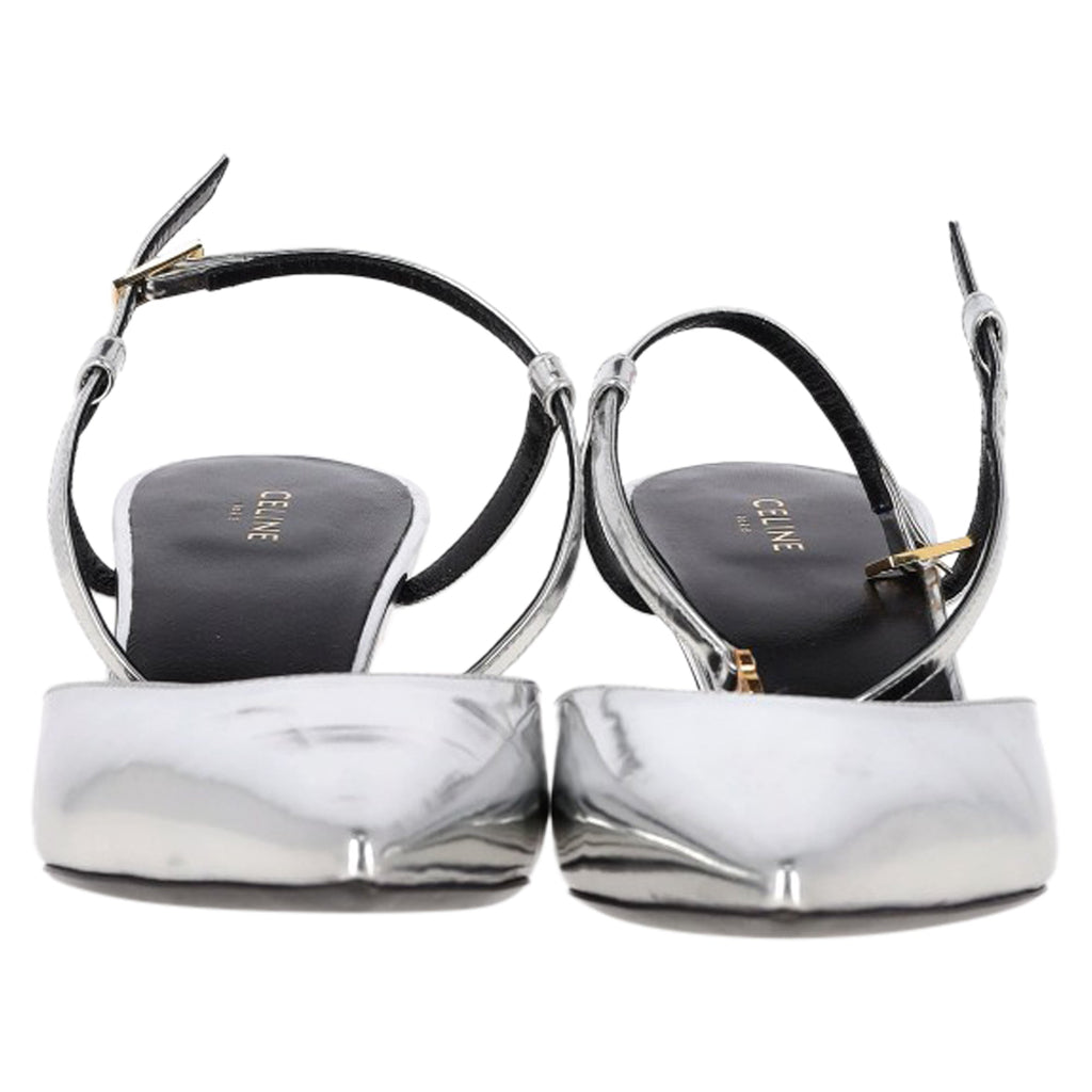 Celine Ankle Strap Pointed Toe Pumps in Silver Leather