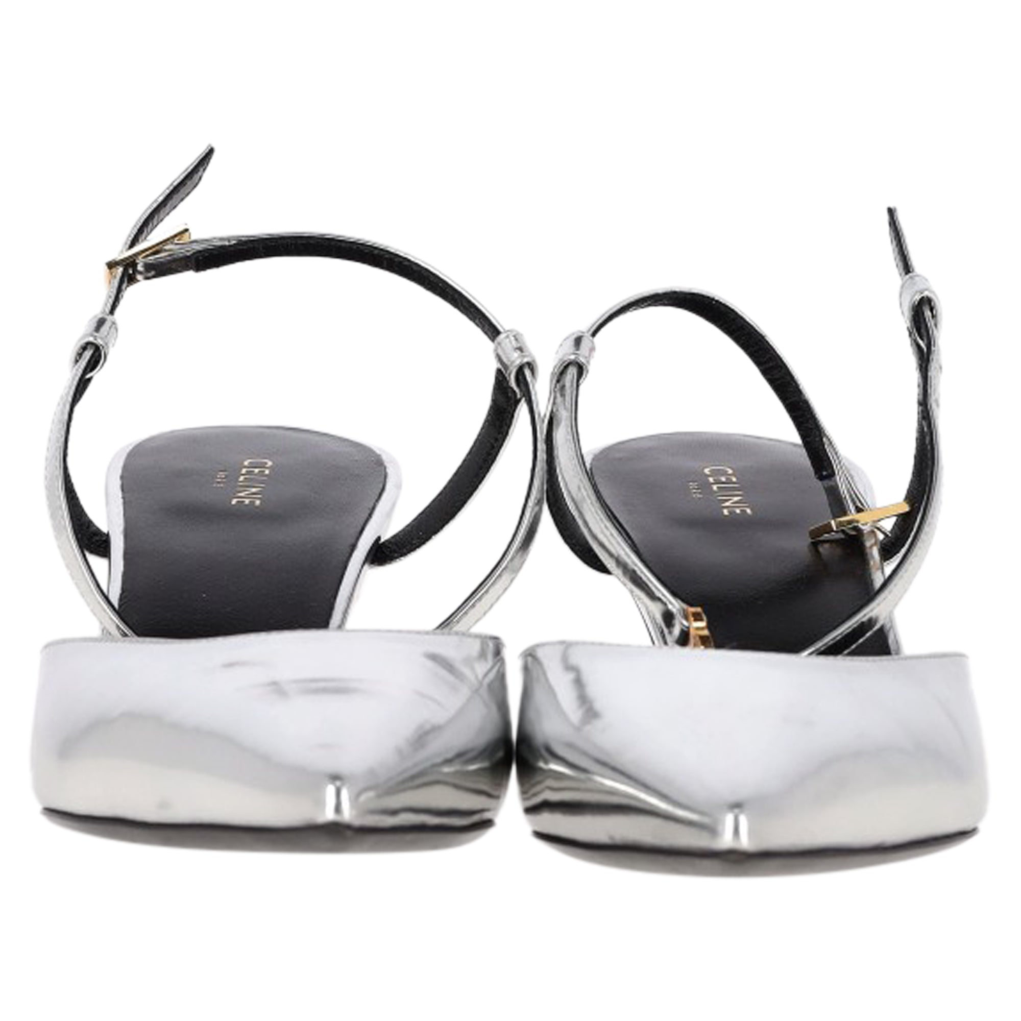 Celine Ankle Strap Pointed Toe Pumps in Silver Leather
