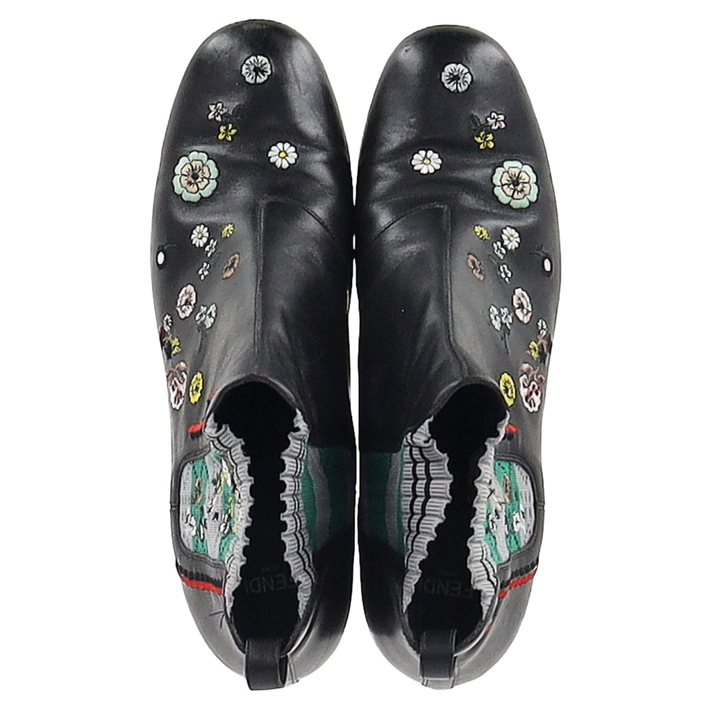 Fendi Floral Ankle Boots in Black Leather
