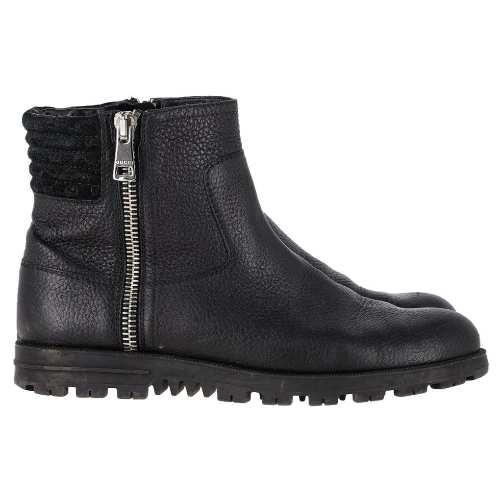 Gucci Micro GG Zipped Ankle Boots in Black Leather