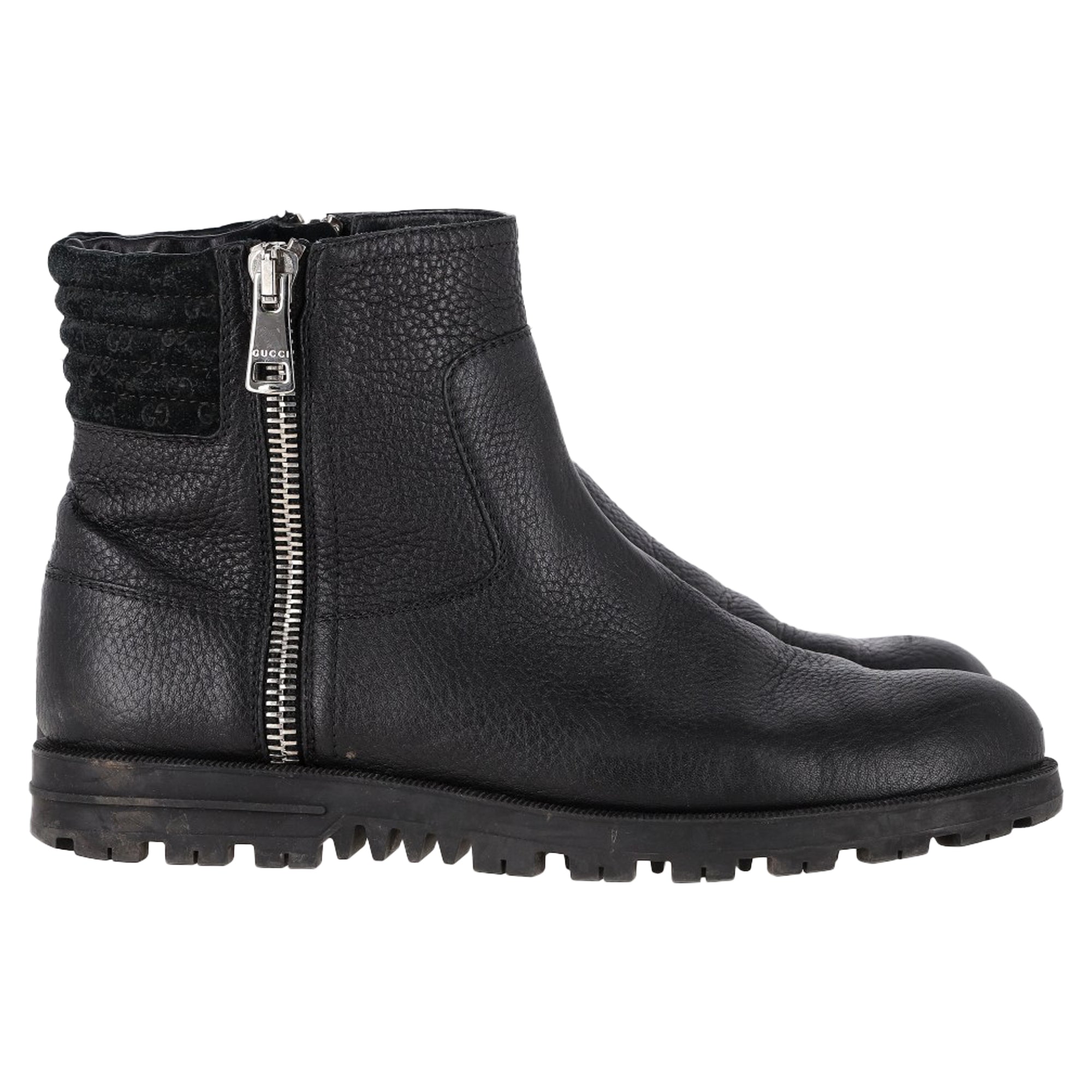 Gucci Micro GG Zipped Ankle Boots in Black Leather