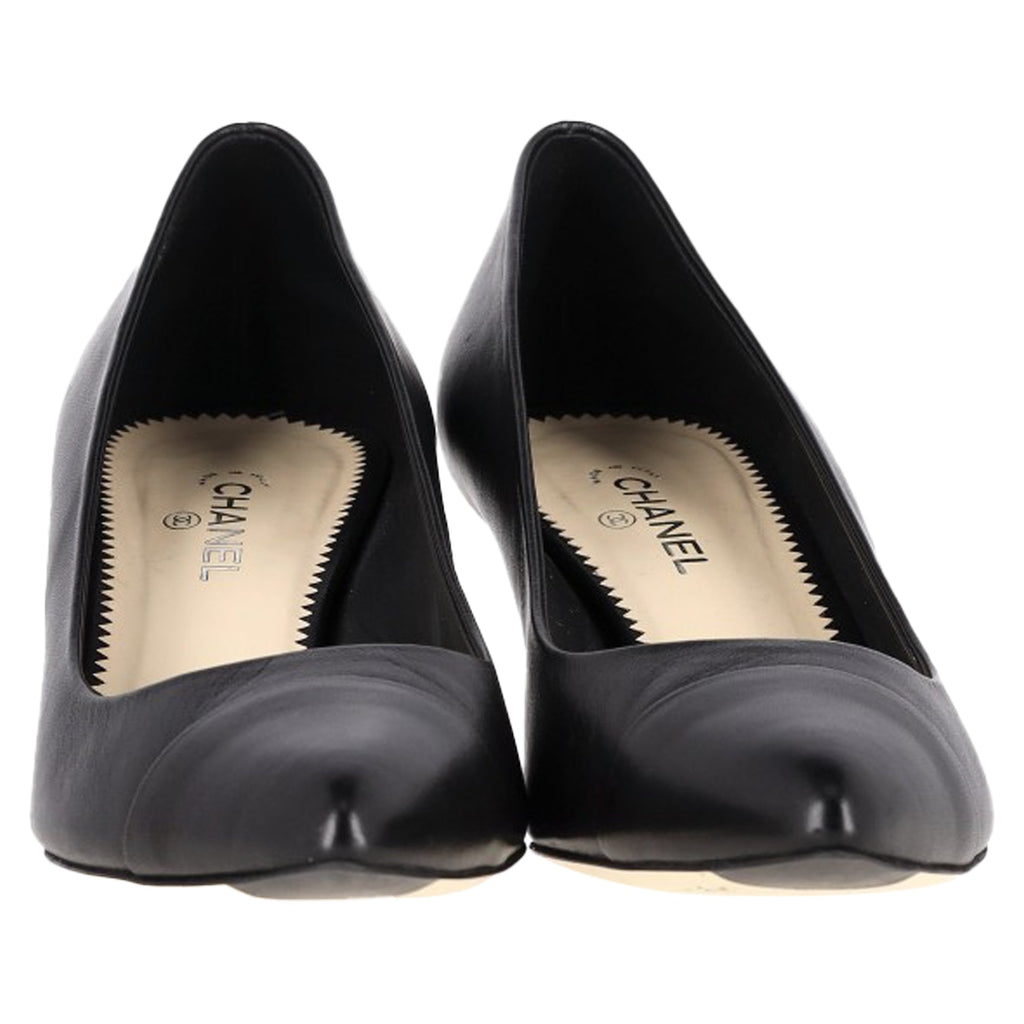 Chanel Cap Toe Pearl Detail CC Logo Pumps in Black Leather